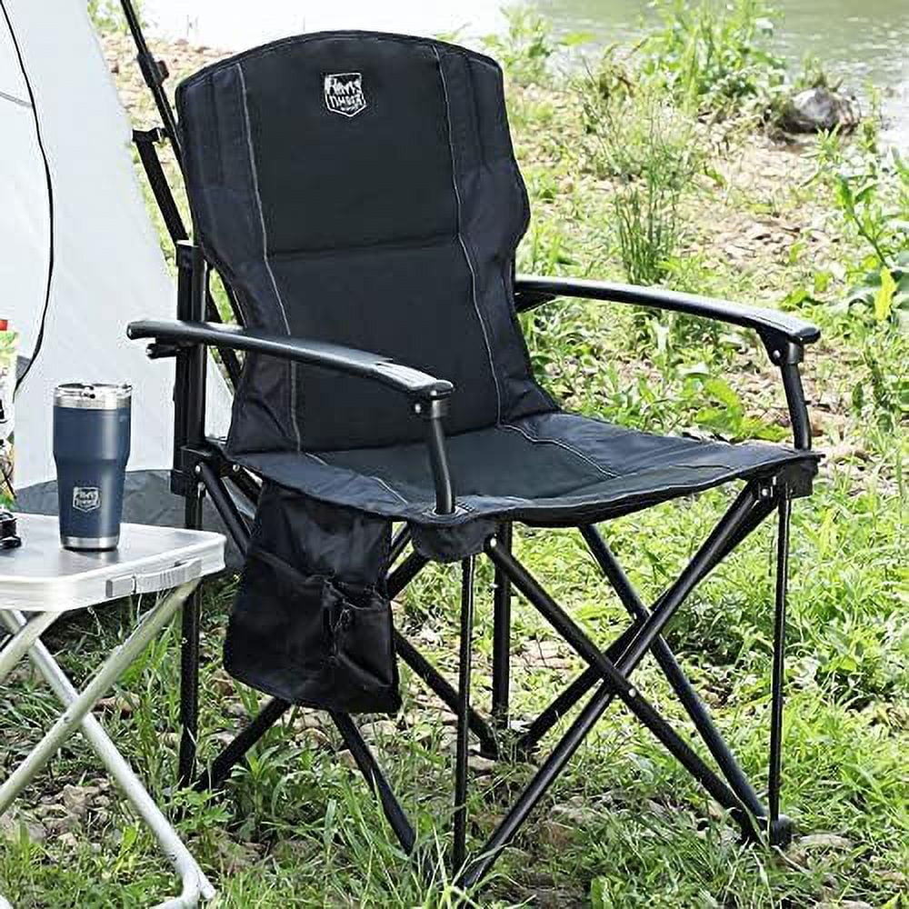 HAOFEI Folding Camping Chair with Padded Hard Armrest and Cup Holder-for Outdoor, Camp, Fishing, Hiking, Lawn, Including Carry Bag, Aluminum, Black，1 Pack/2 Pack