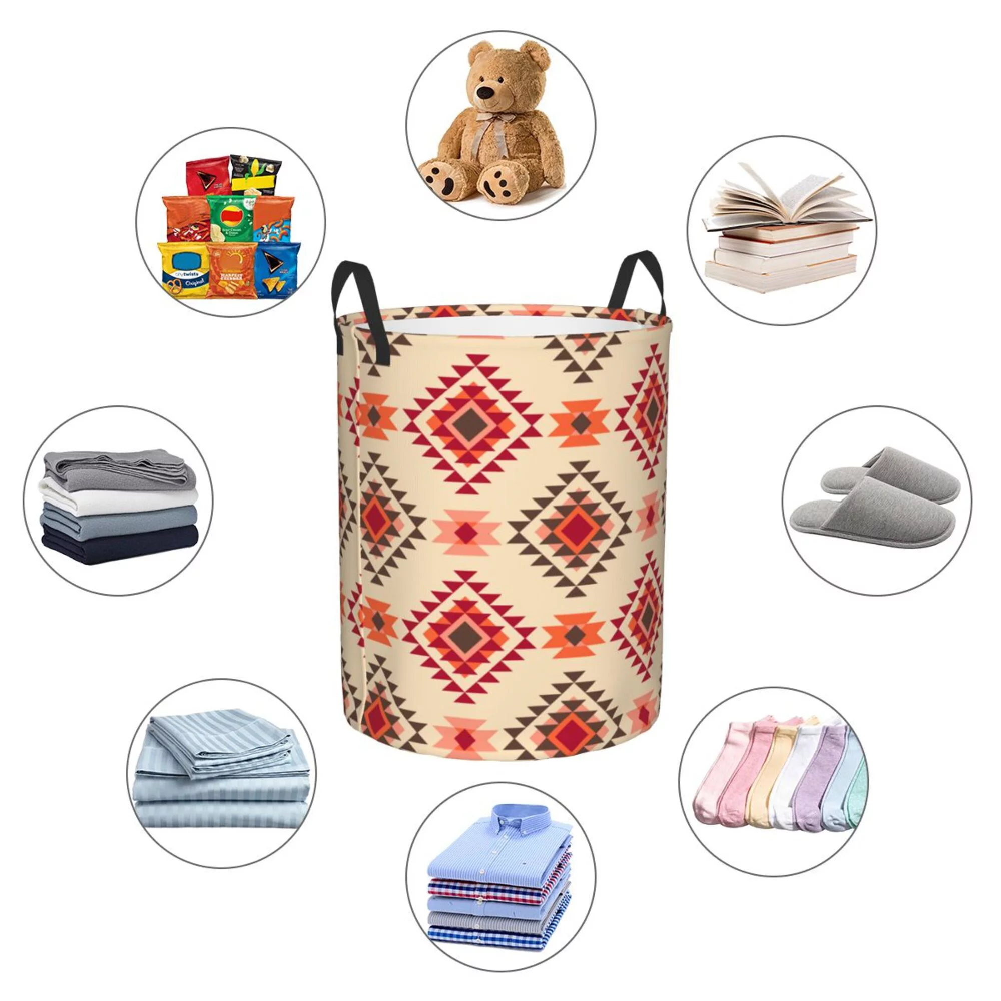 ZICANCN Laundry Basket Organizer, Boho Ethnic Native Style Collapsible Hamper for Bathroom Bedroom Laundry Room, Small Size
