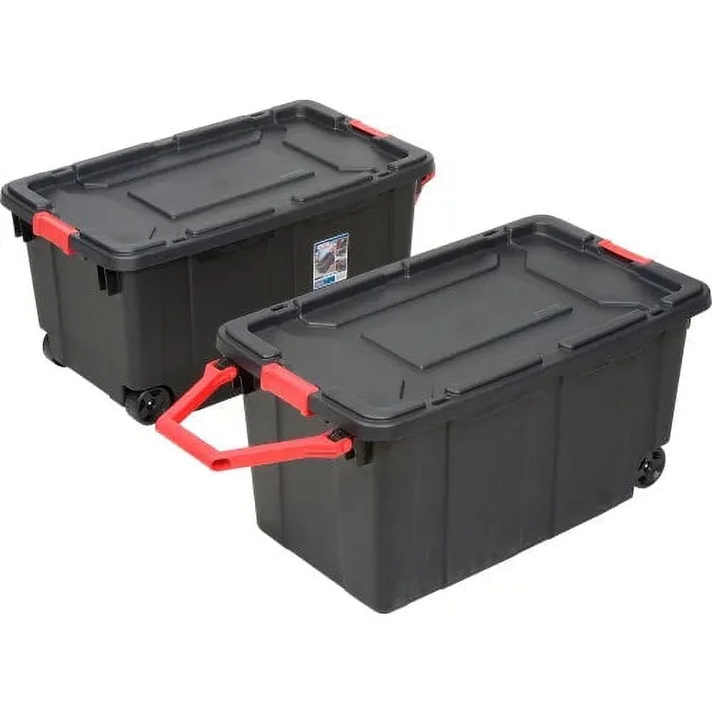 Sterilite Wheeled Industrial Tote - Black/Racer Red 40 Gallon 36-3/4L x 21-3/8 W x 18 H - Pkg Qty 2
