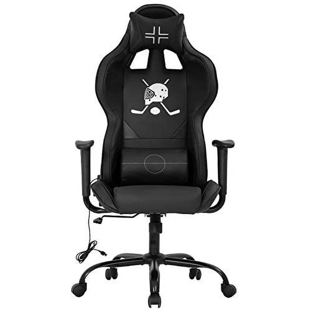 BestOffice Gaming Chair Office Chair Desk Chair with Lumbar Support Headrest Armrest Rolling Swivel PC E-Sports Hockey Racing Chair PU Leather Adjustable (Black, Without Massage)