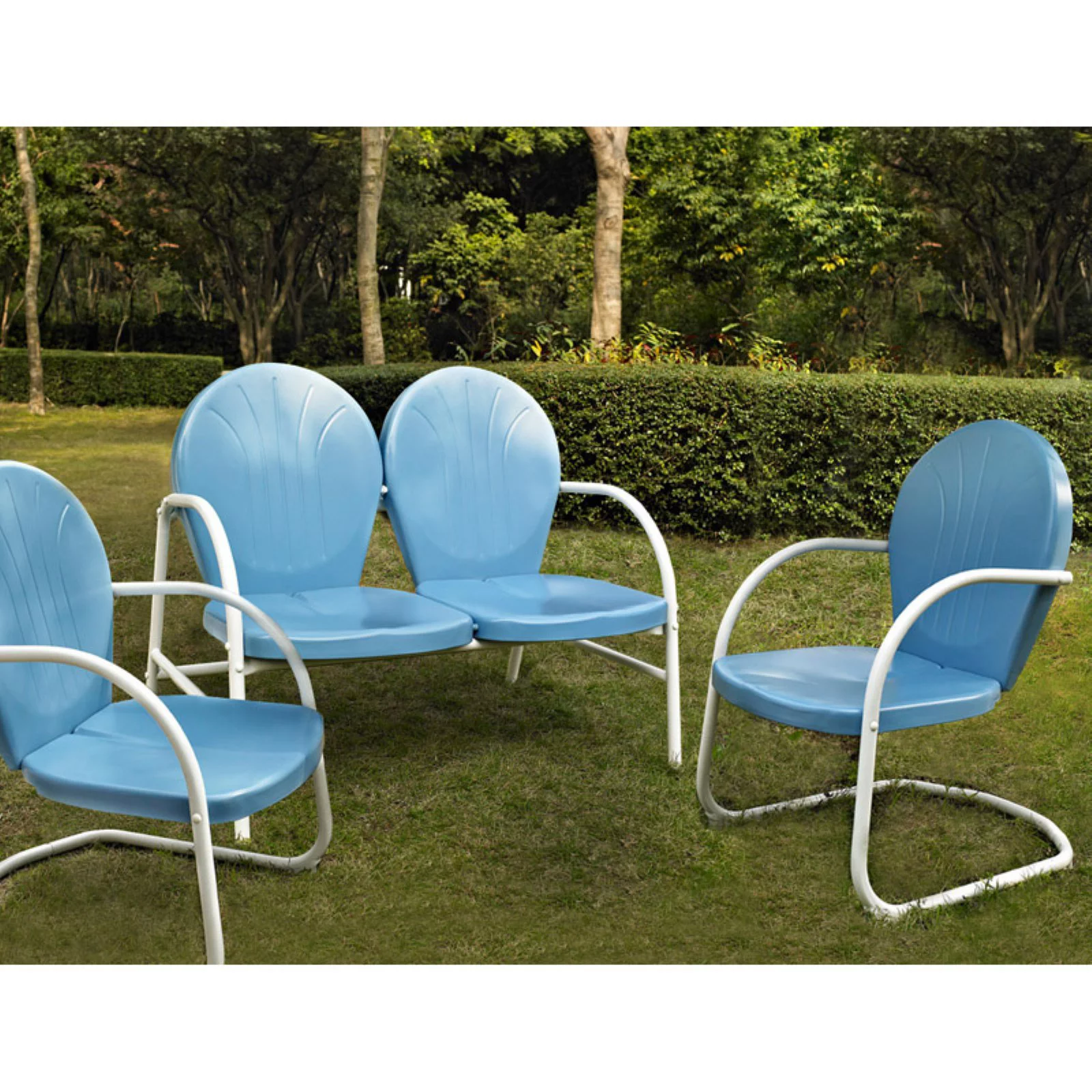 Crosley Griffith 3 Piece Metal Patio Sofa Set in Sky Blue