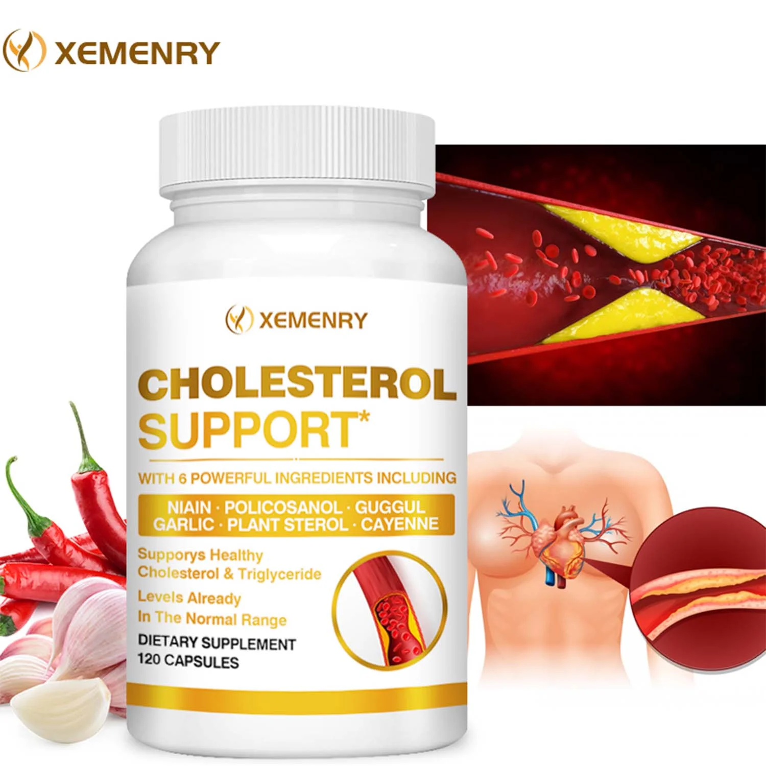 Xemenry Cholesterol Support - Plant Sterol, Garlic - Heart Health (30/60/120pcs)