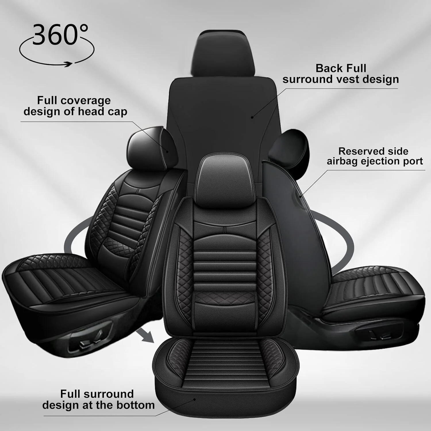 AOMSAZTO Seat Covers for Subaru Impreza 2007-2016 Car Seat Covers Full Set 5 Seats Faux Leather Car Seat Cushion Protector (Black)