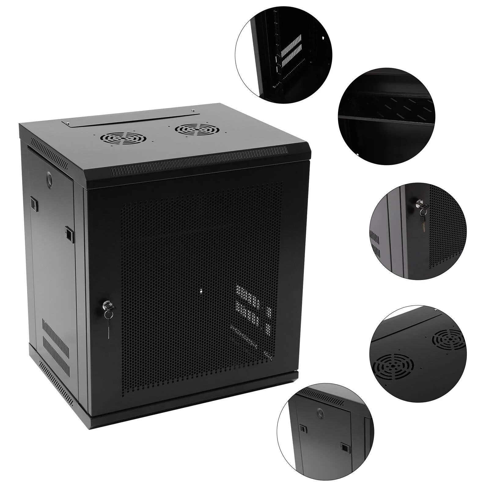 12U Wall Mount Network Server Data Cabinet Enclosure Rack Locking Door Black USA