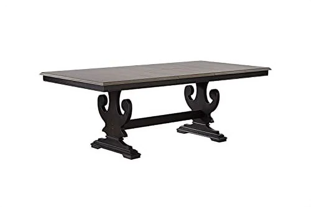 Kings Brand Furniture - Kearny Extendable Wood Trestle Dining Room Table, Black/Brown
