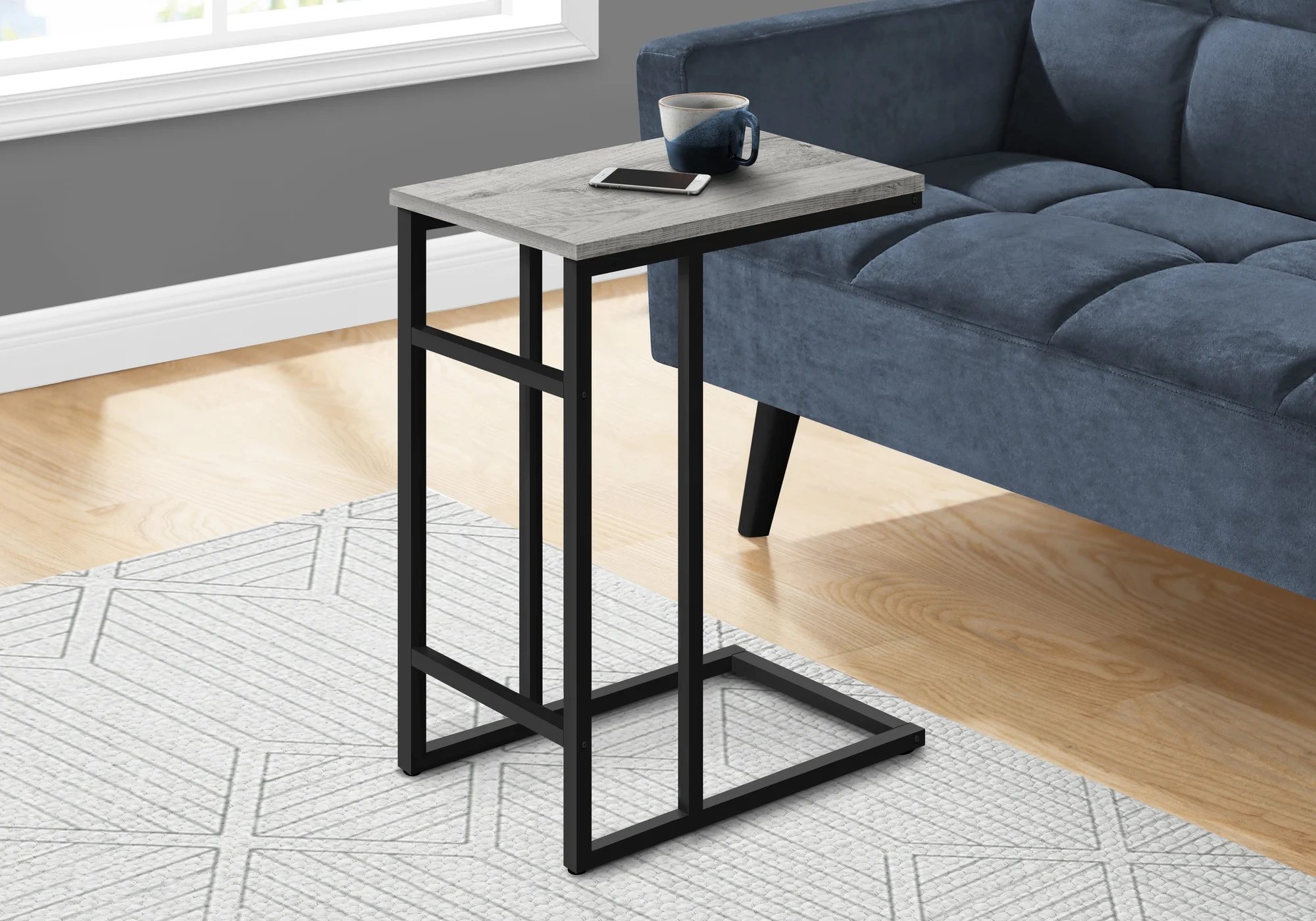 Accent Table C-shaped End Side Snack Living Room Bedroom Metal Grey