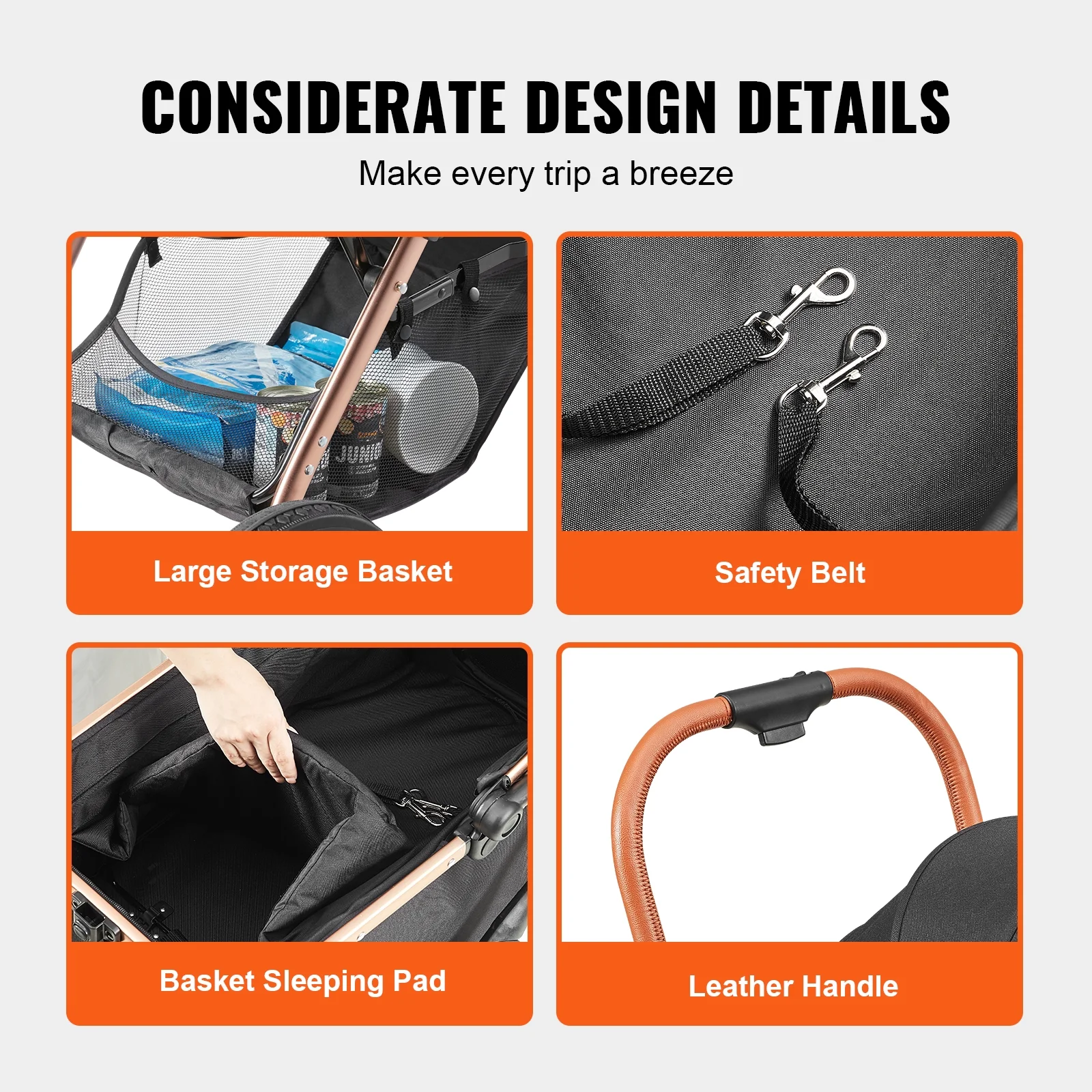 SKYSHALO Pet Stroller 4 Wheels Dog Stroller with Brakes 66 lbs Weight Capacity