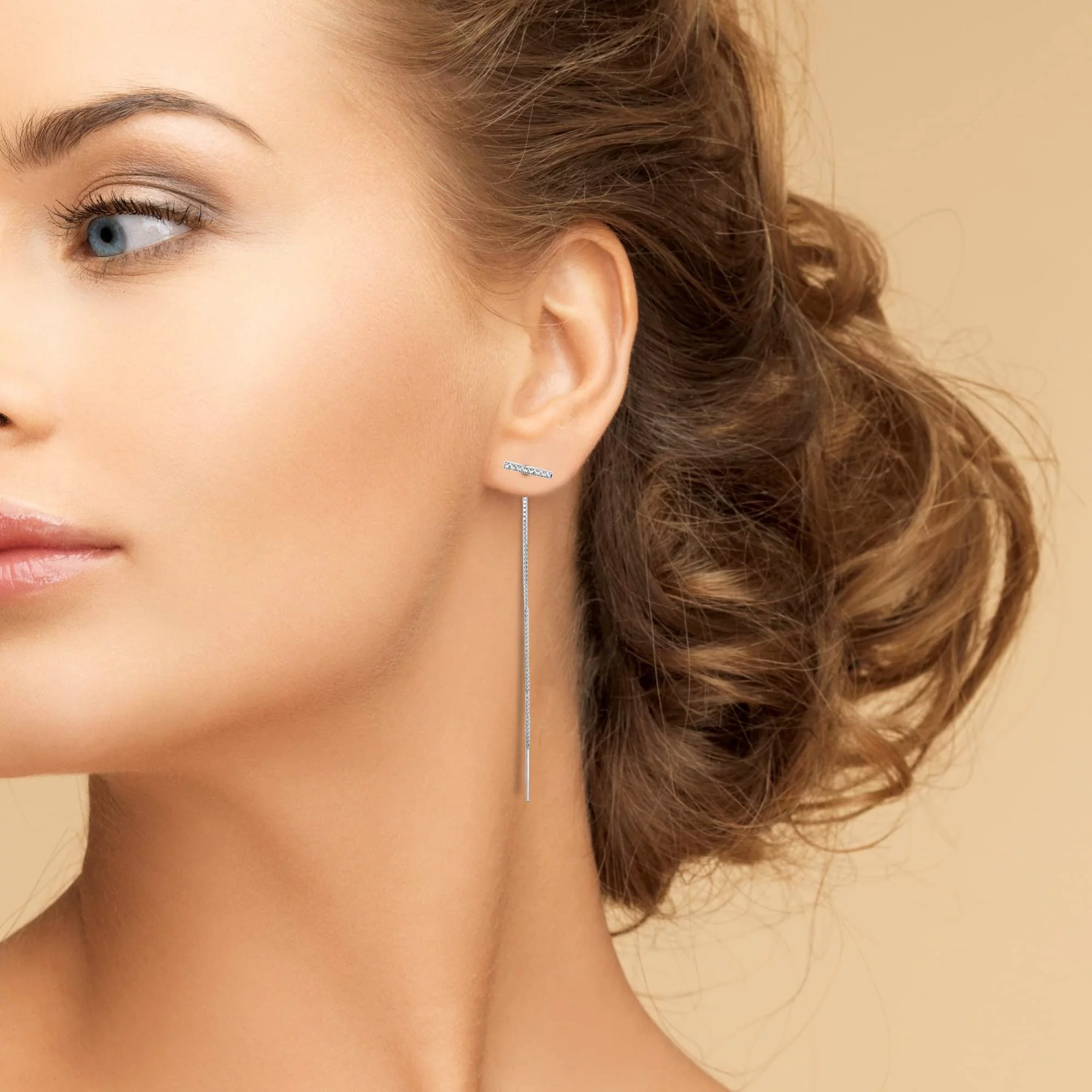 LeCalla 925 Sterling Silver Light-Weight Hypoallergenic T-Bar Box Chain Threader Dangle Earrings for Women and Teen Girls 80MM