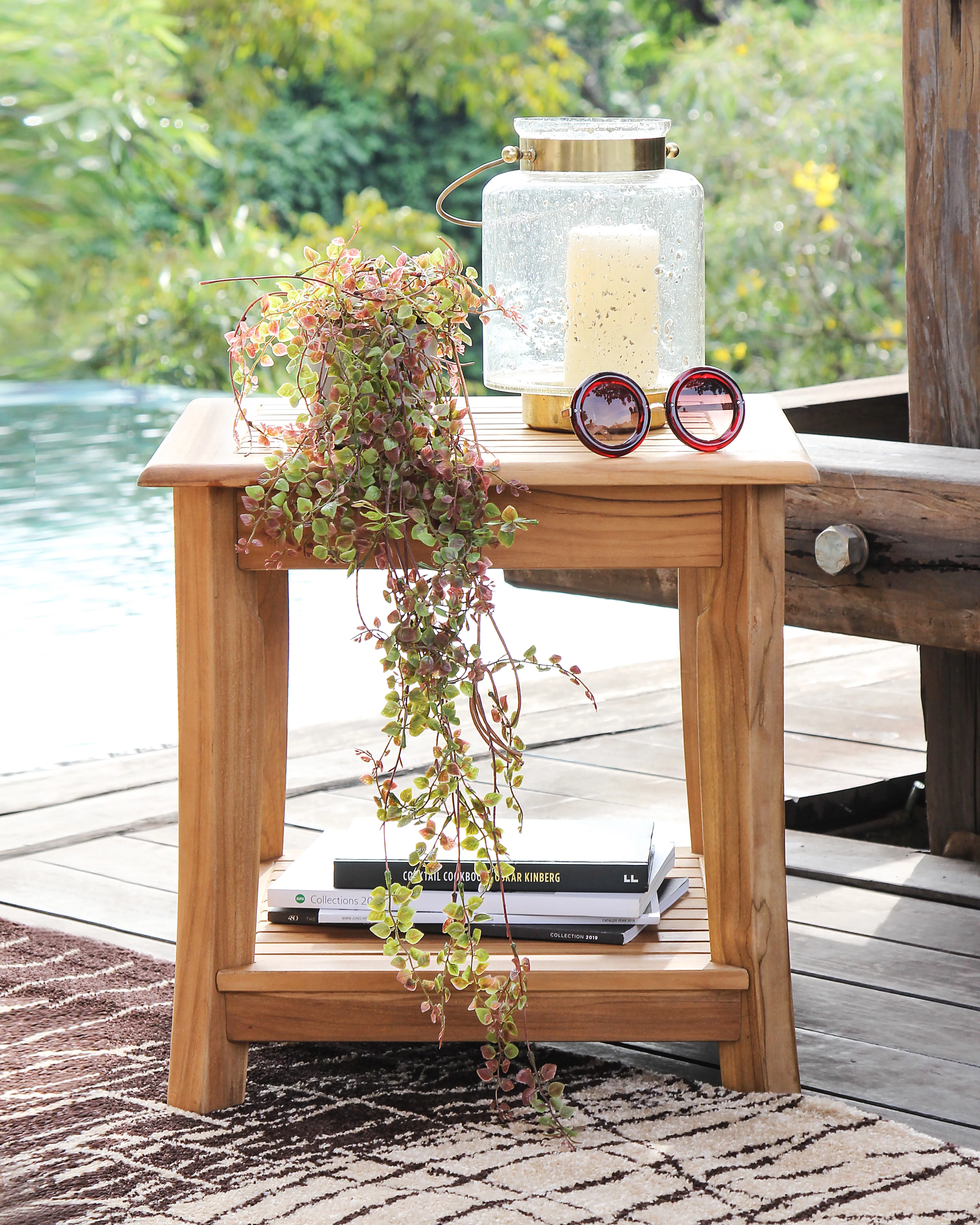 Mosko Teak Patio Side Table with Shelf