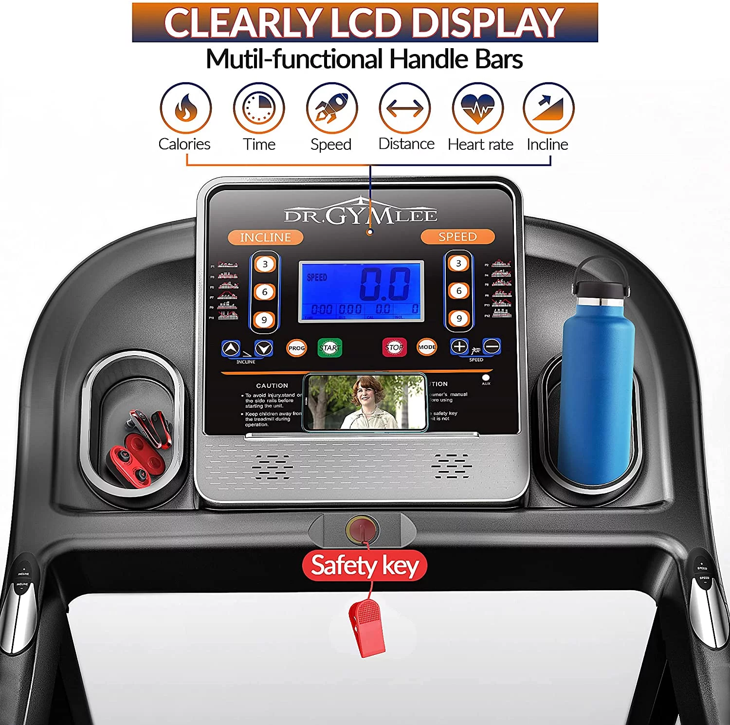 DR.GYMLEE Folding 3.5 HP Electric Treadmill 300 LB Capacity for Home, 15% Auto Incline Running Machine with & Strong Shock Absorption