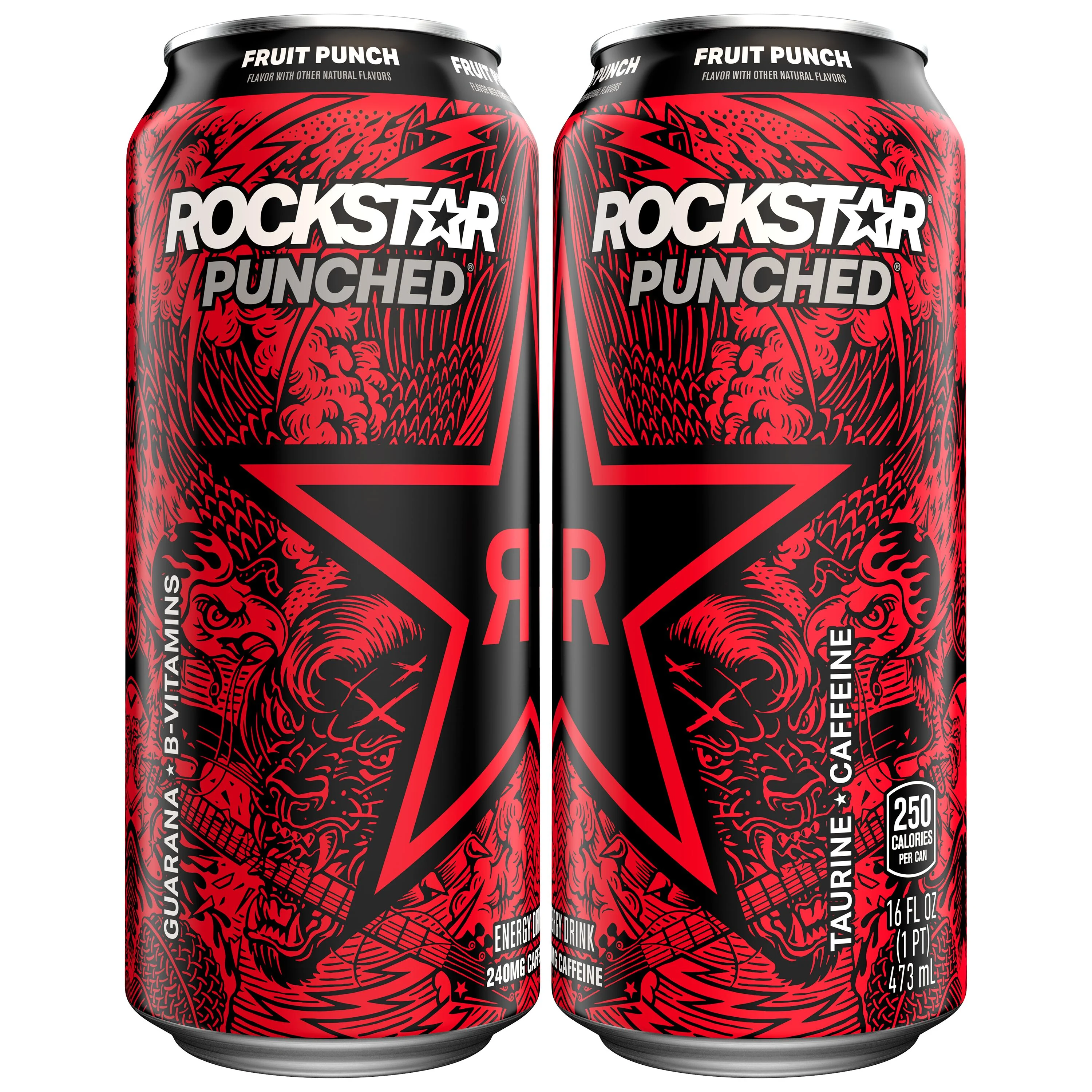 Rockstar Punched Energy Drink Fruit Punch, 16 fl oz Cans ,12 Count (Packaging May Vary)