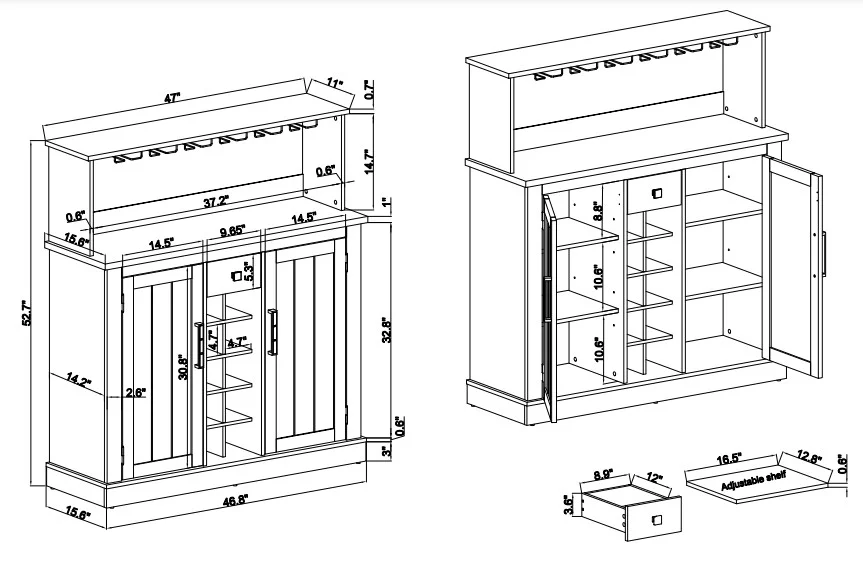 FESTIVO 47 in. Farm Style Wood Buffet Bar Cabinet White