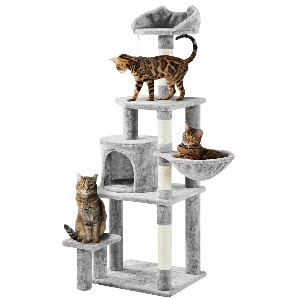 Yaheetech 57'' Deluxe Multi Level Cat Tower,Light Gray