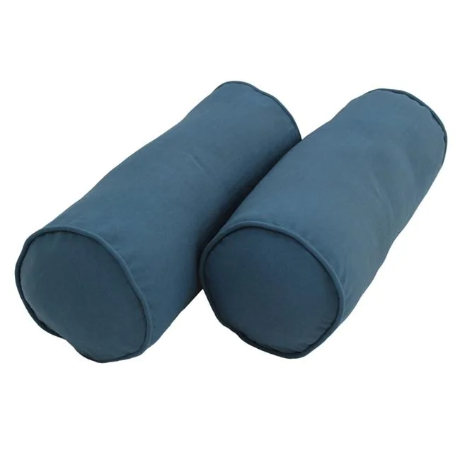 20 x 8 in. Double-Corded Solid Twill Bolster Pillows with Inserts, Indigo - Set of 2