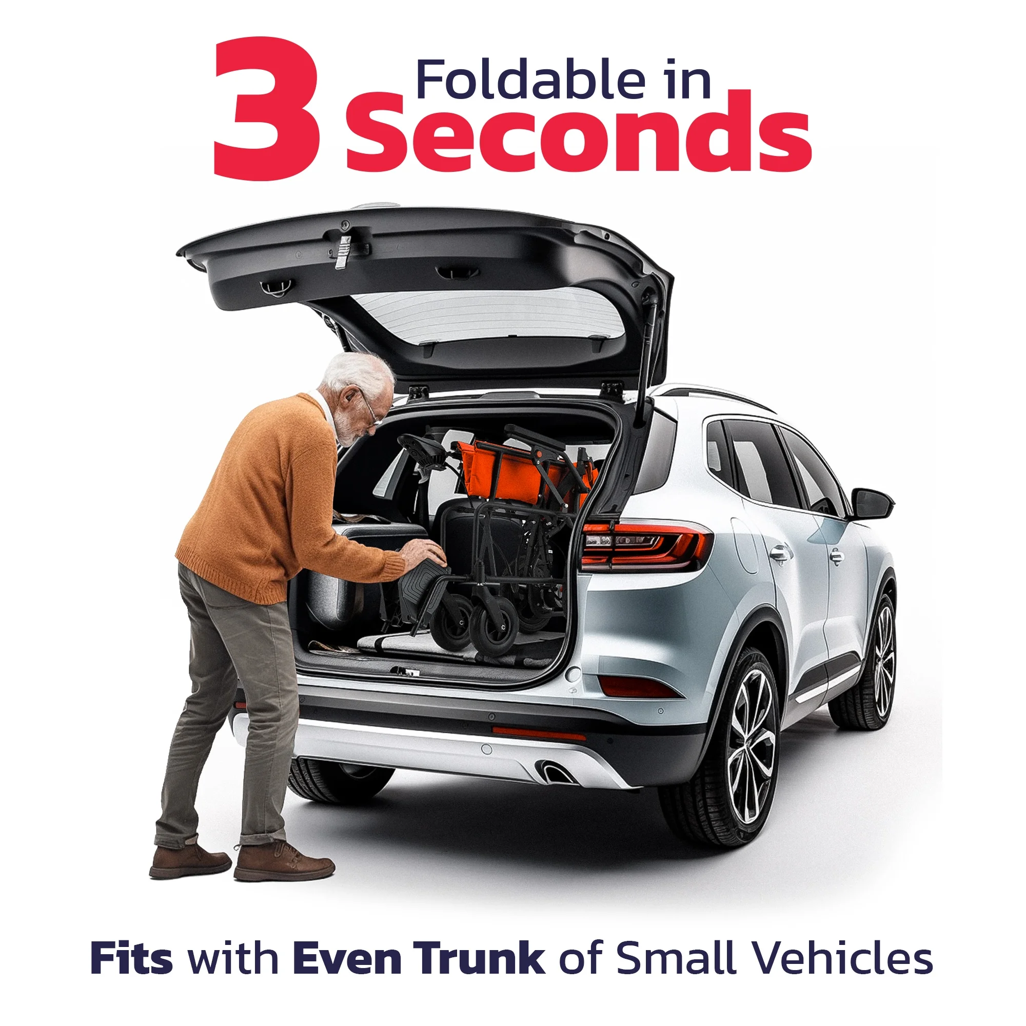 Lightweight Foldable Electric Wheelchair for Seniors, 500W Motor Power, 12 mi Cruise Range, Orange