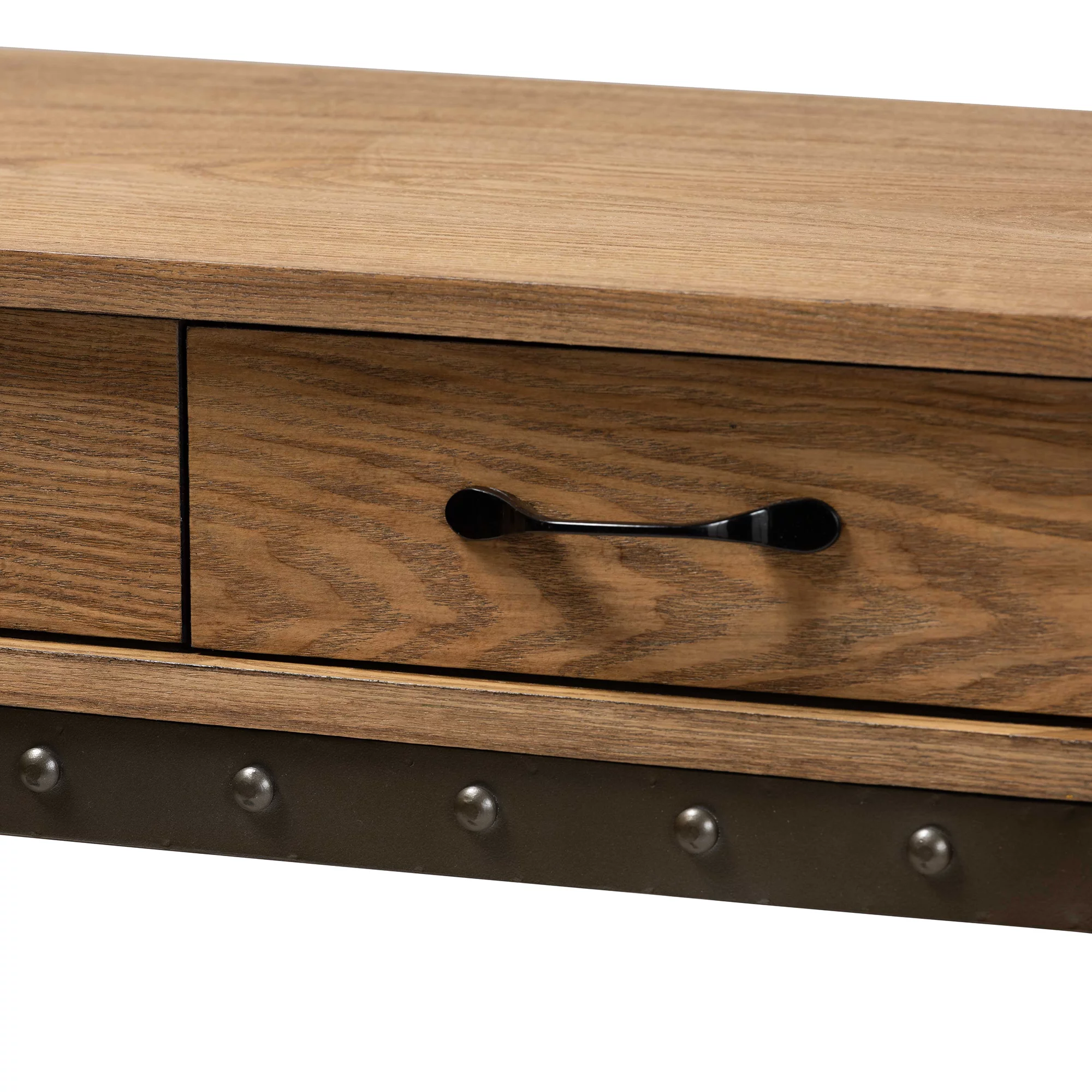 Baxton Studio Kellyn Industrial Wood and Metal 3 Drawer Console Table, Oak