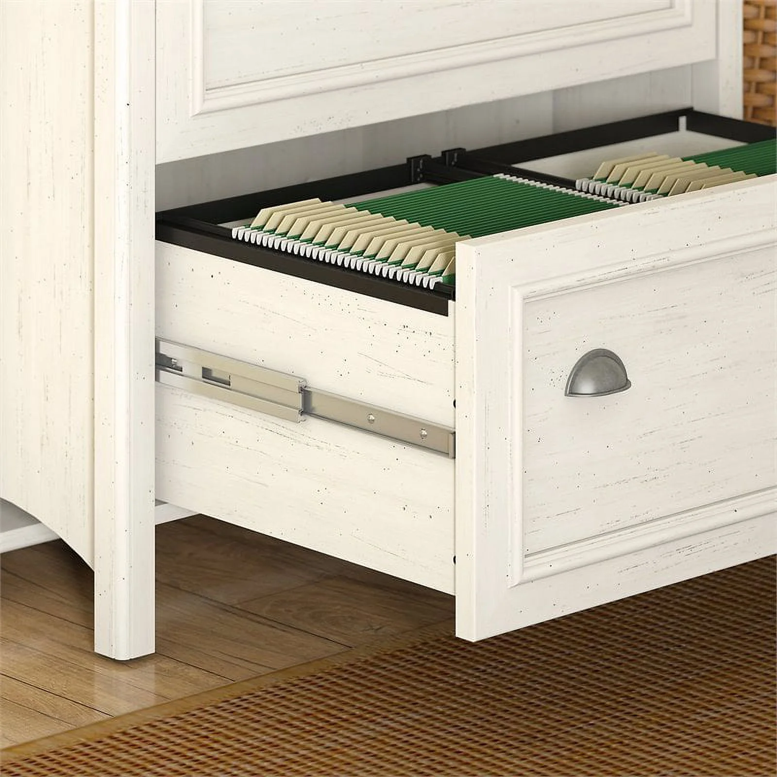 Home Square 2 Drawer Wood Filing Cabinet Set in Antique White (Set of 2)