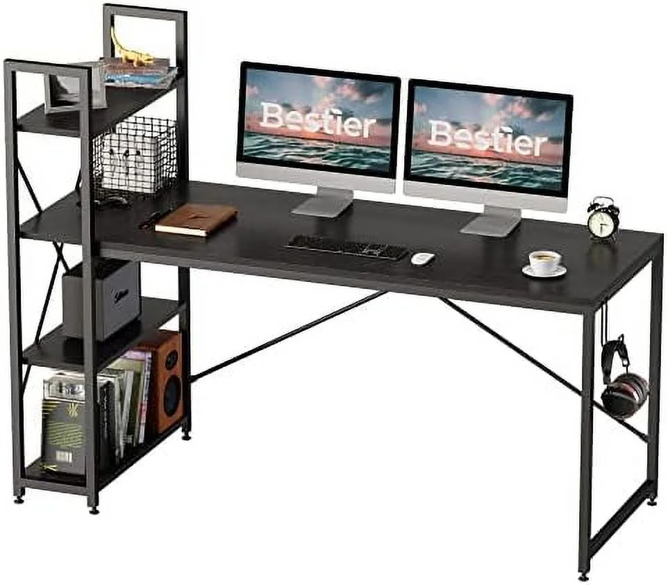 CKPFVY Computer Desk with Shelves - 47 Inch Small Space Home Office Desks with Bookshelf for Study Writing and Work - Plenty Leg Room and Easy Assemble  Wash White
