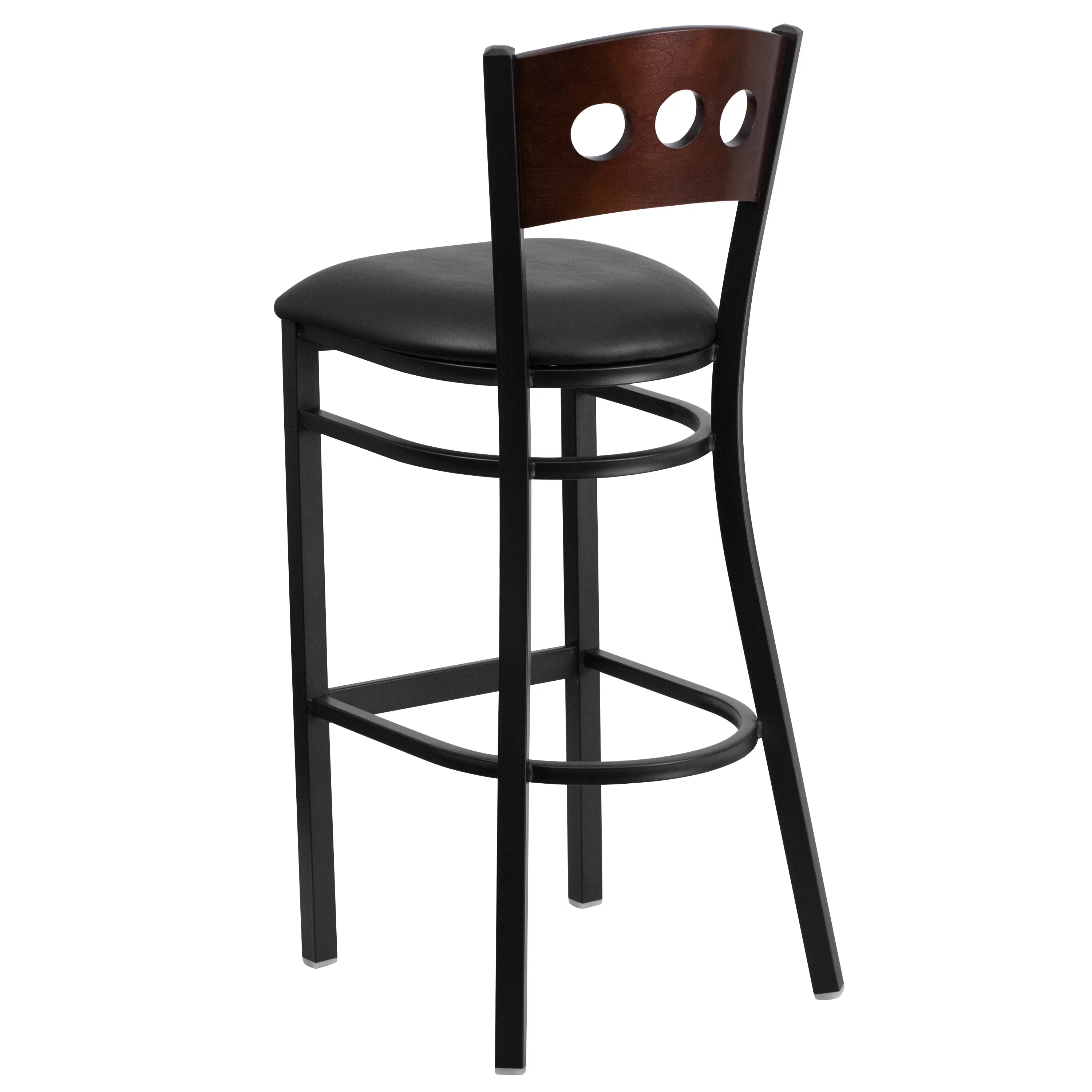 Flash Furniture 2 Pk. HERCULES Series Black 3 Circle Back Metal Restaurant Barstool - Walnut Wood Back, Black Vinyl Seat