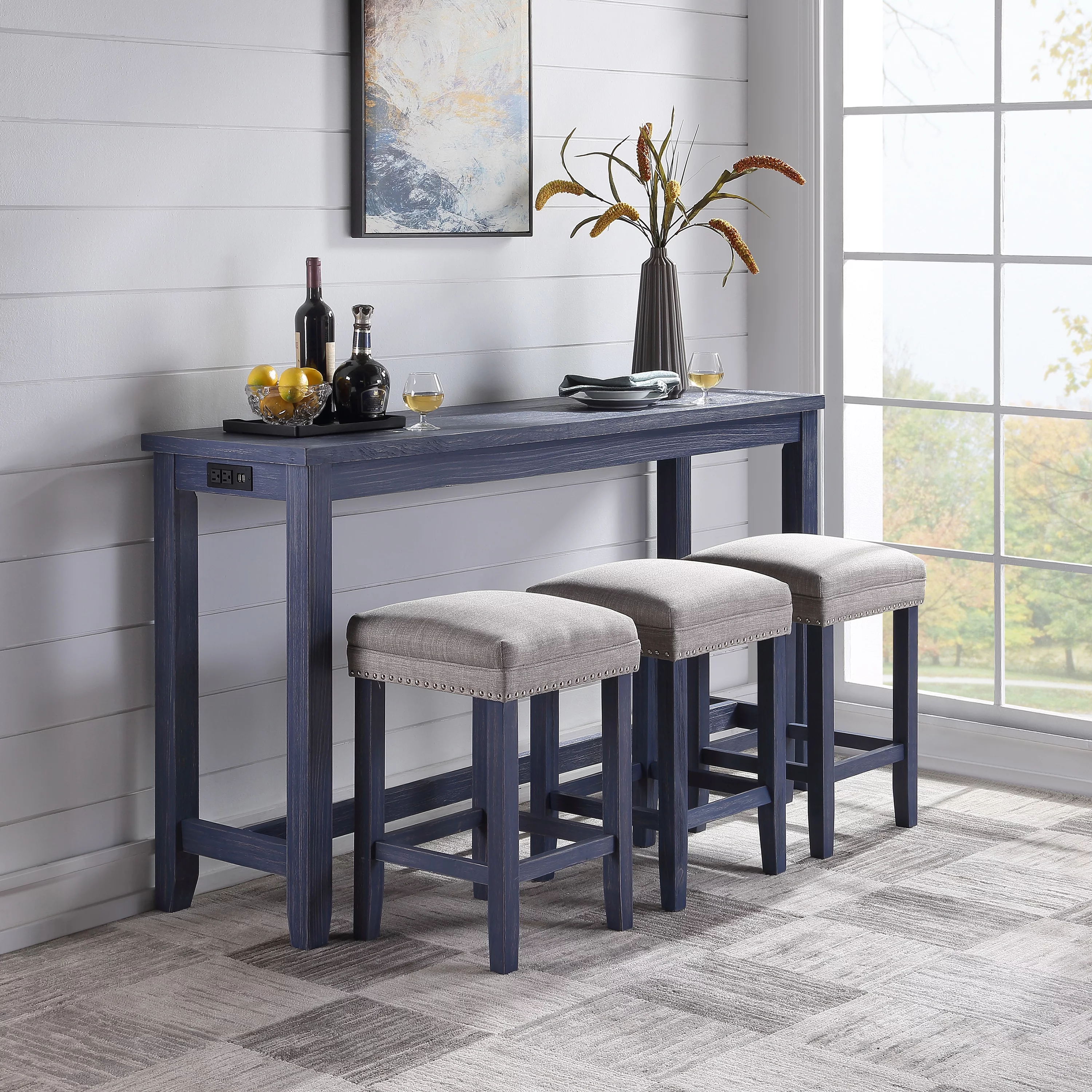 Furniture of America Rockland 4-Piece Counter Height Dining Set, Blue