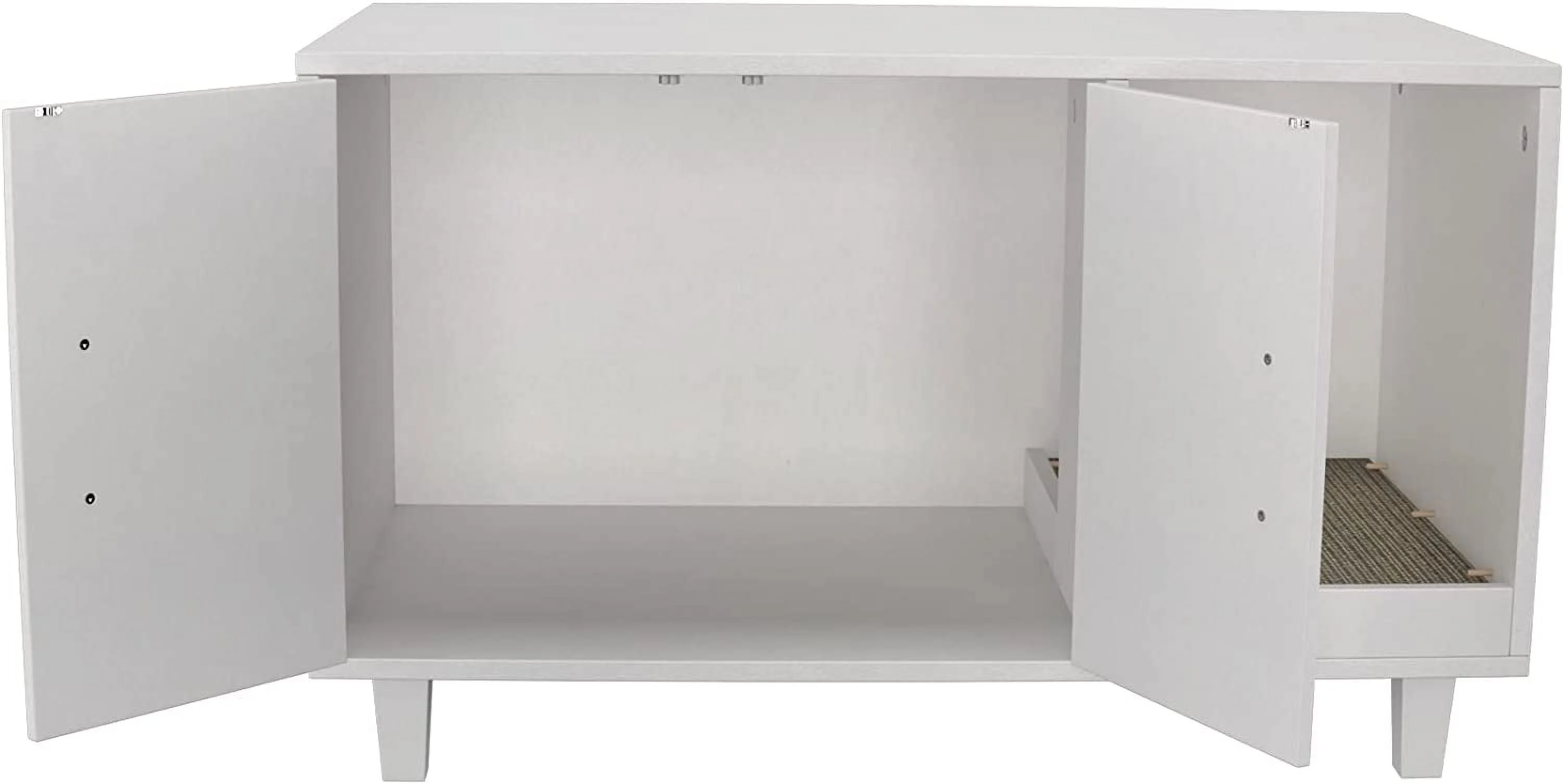 Modern Wood Pet Crate: Cat Washroom Hidden Litter Box Enclosure Furniture House, Nightstand with Scratch Pad, Stackable (White)