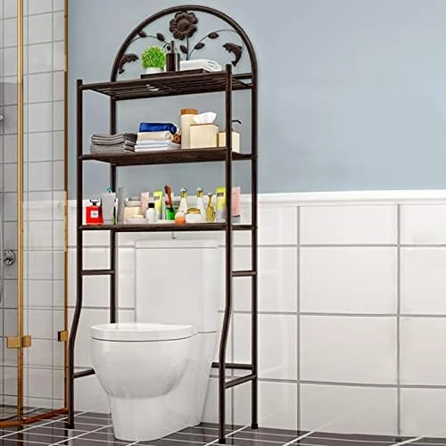 CHDEUSL 3-Tier Black Over-The-Toilet  Rack  Iron Freestanding Space Saver Toilet Stands Organizer Rack Stable Anti-Tilt  Bathroom Organizer   70.9"x24.4"x12.6"
