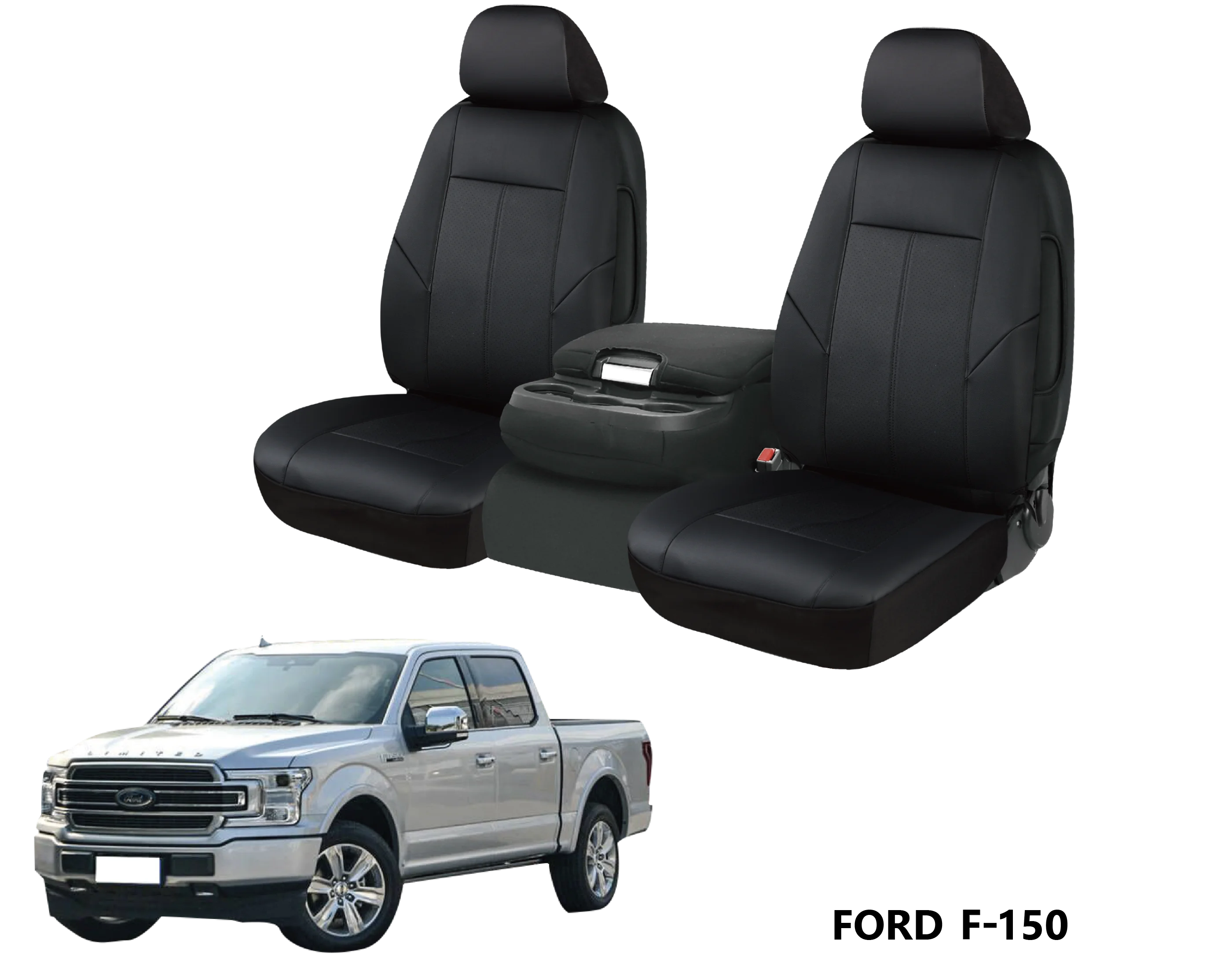 Auto Drive Custom Leather Car Front Seat Cover Fit for 2015-2023 Ford F150 Black