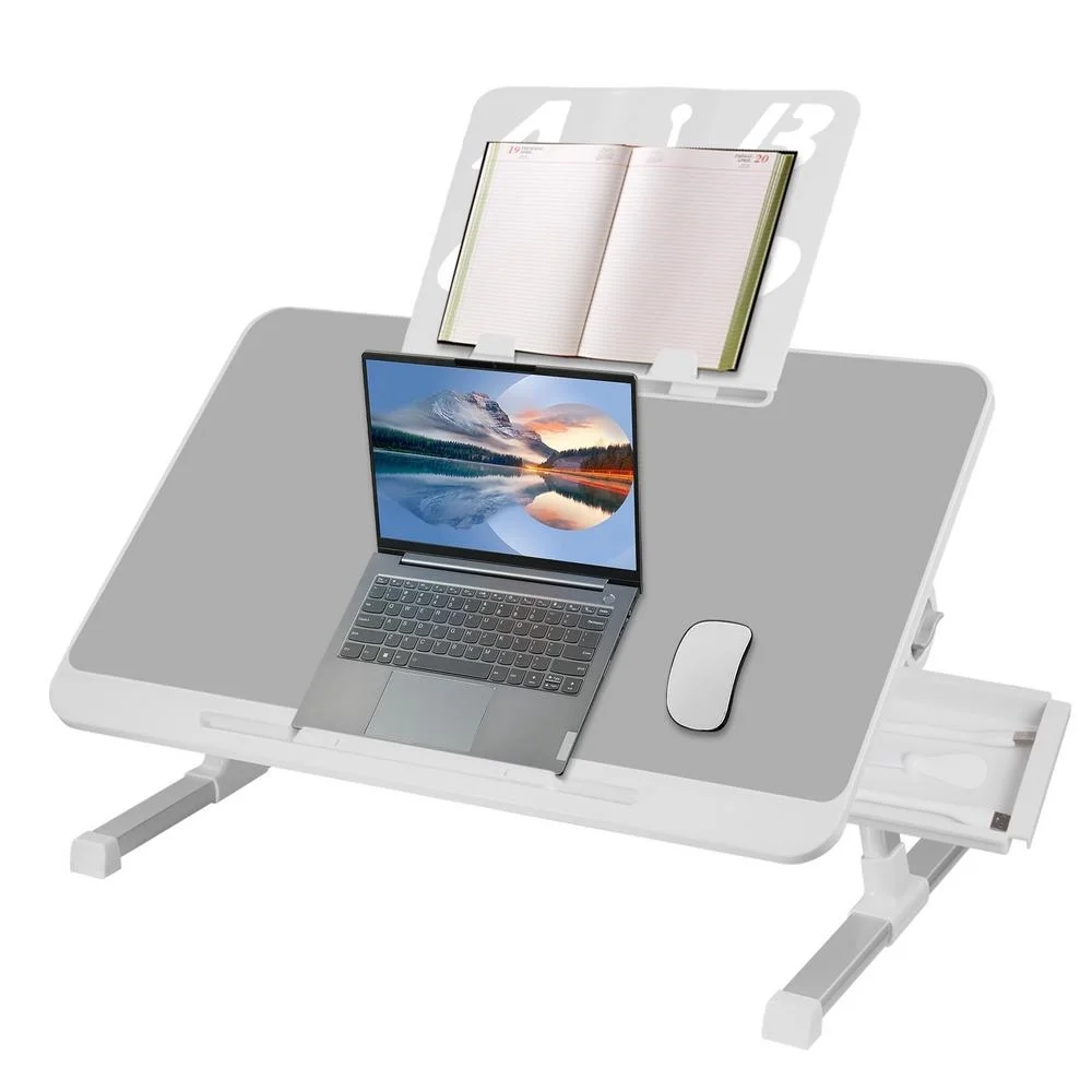 WZTO Bed Table Tray | Portable Laptop Bed Tray with Folding Legs | Laptop Bed Tray Table with Book Stand, Grey Eating Bed Trays, Bed Desk Table for Reading and Writing