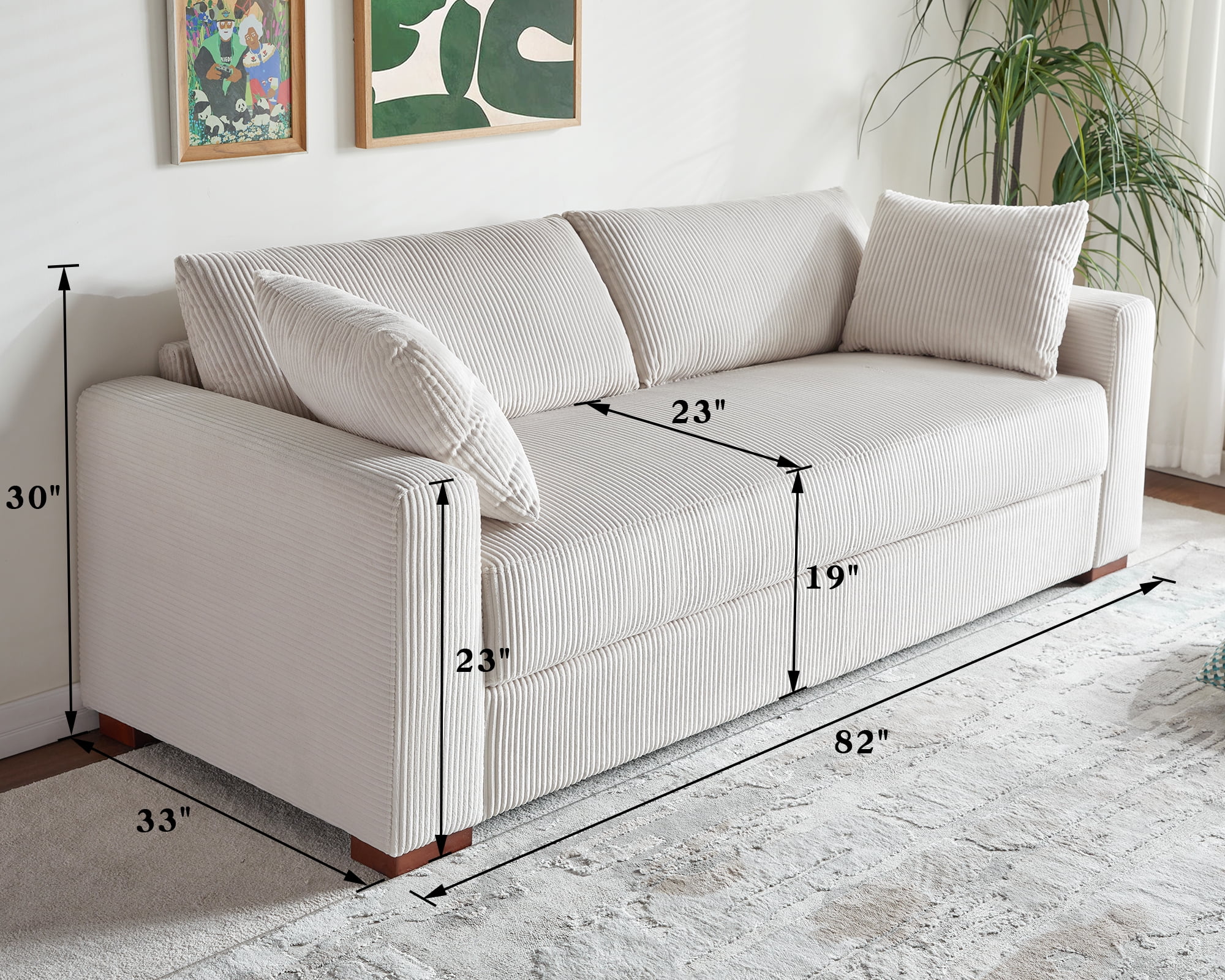 AMERLIFE Sofa, Modern Couch with Soft Corduroy Upholstered, 3 Seater Comfy Couch for Living Room Home Office -White Couch