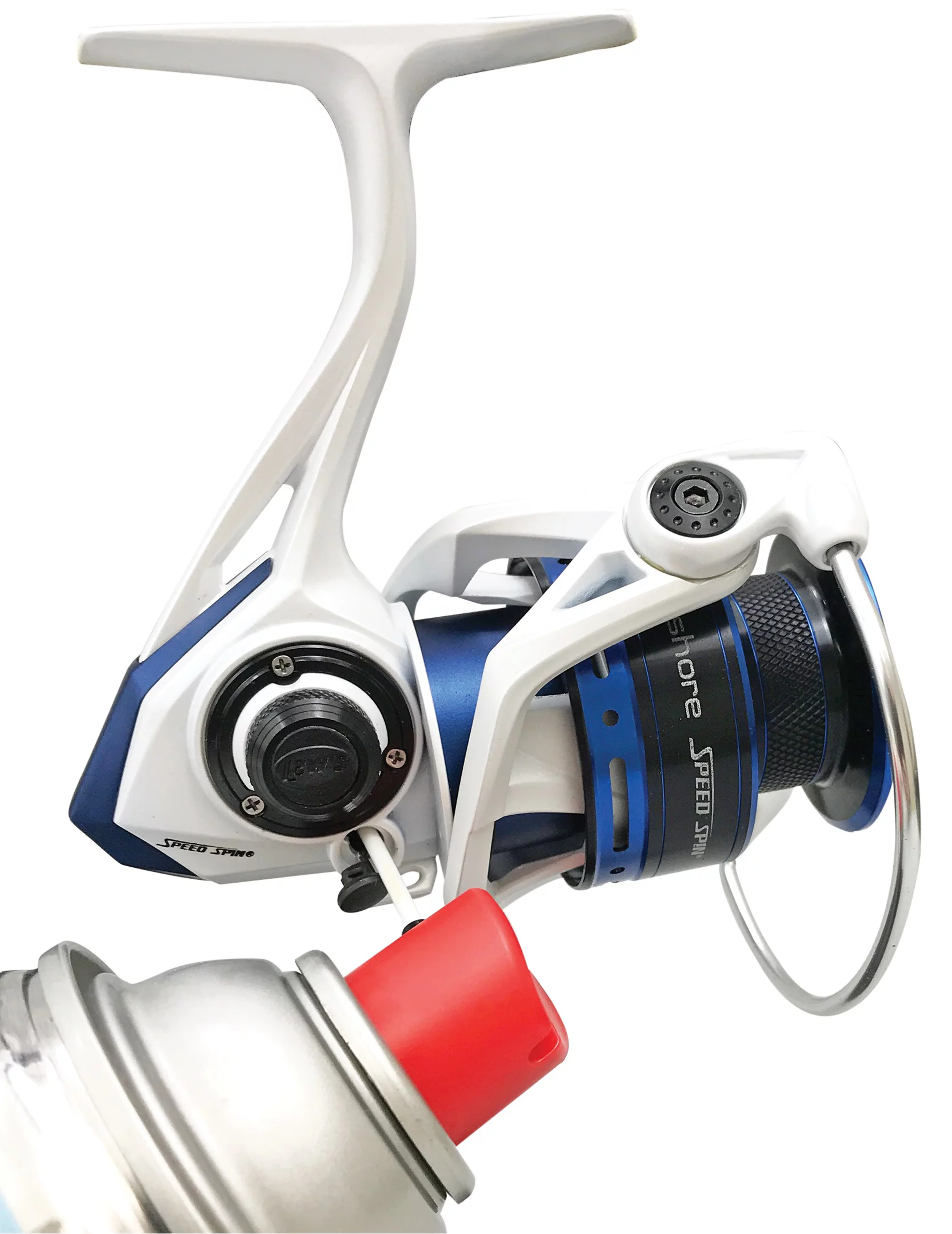 Lew's Custom Inshore Speed Spin Spinning Fishing Reel, Size 300 Reel, Blue/White