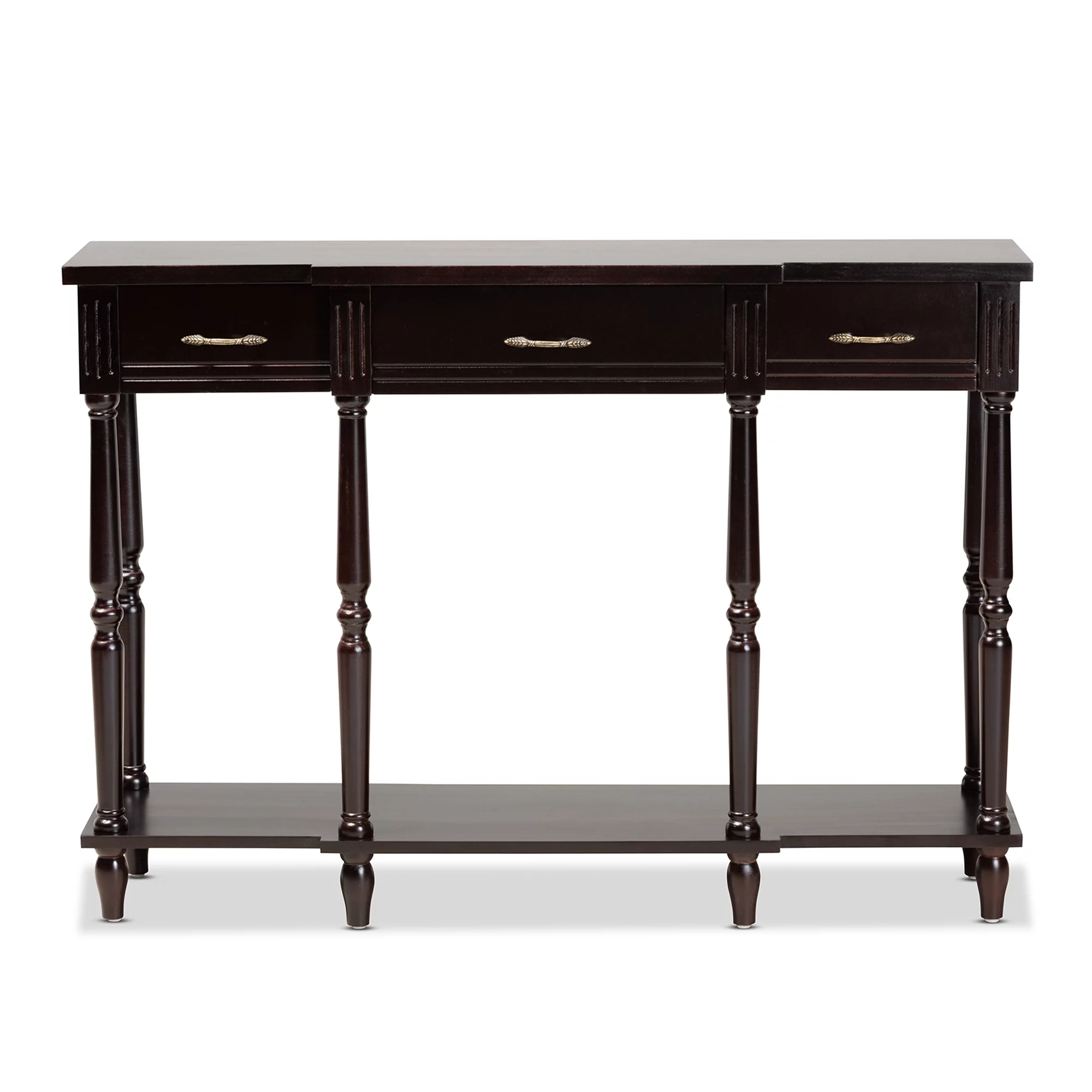 Baxton Studio Hallan Traditional Wood 3 Drawer Console Table, Dark Brown