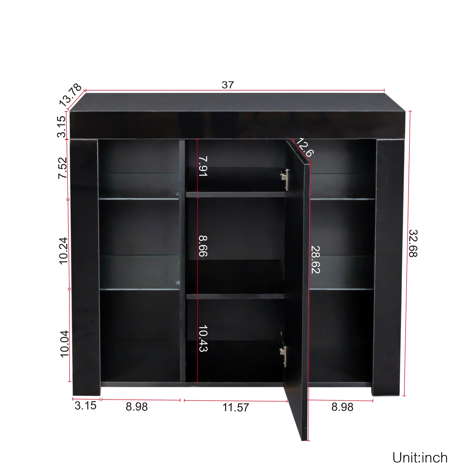 Ufurpie Kitchen Sideboard Cupboard with LED Light,Buffet Storage Cabinet,Display Cabinet,Black