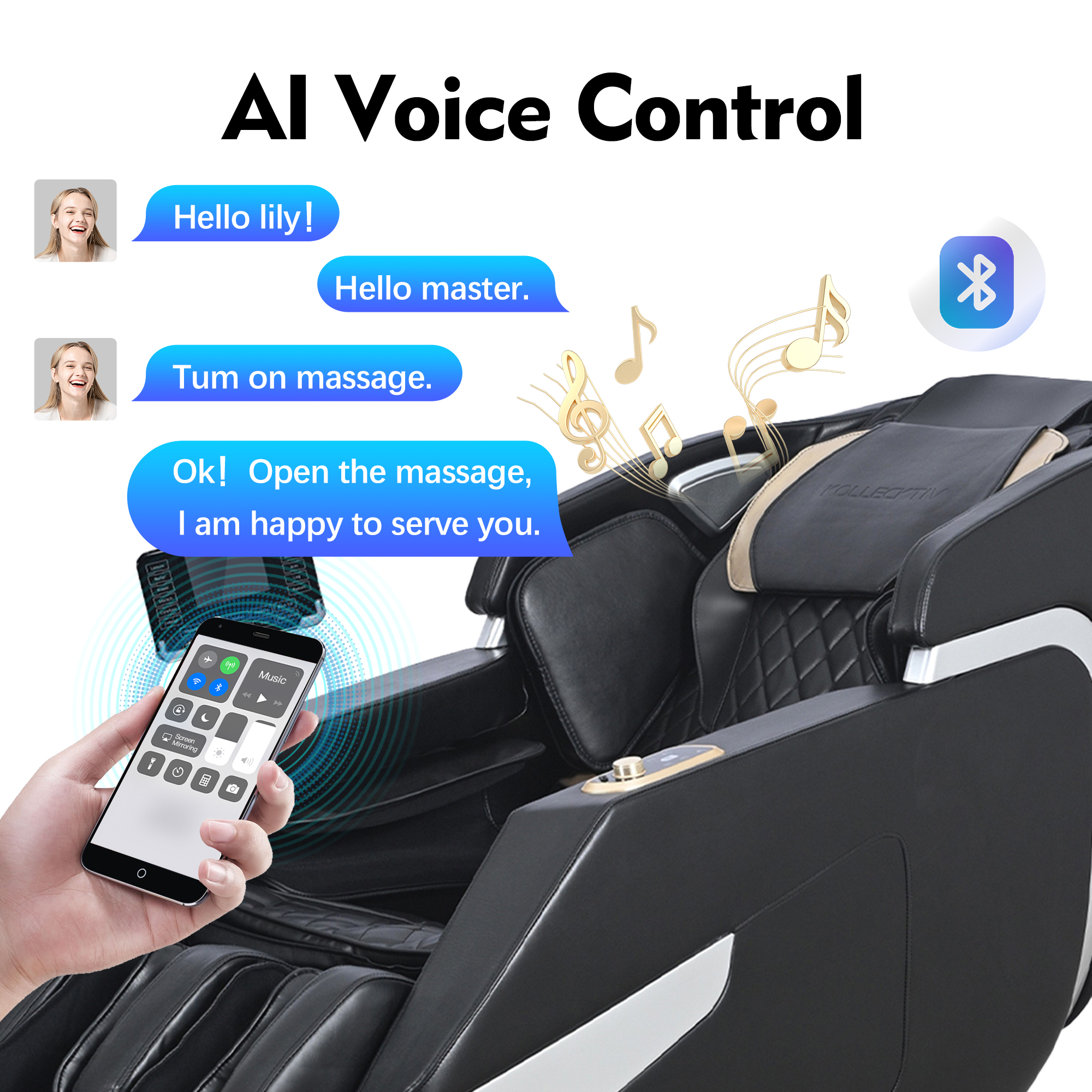 KOLLECKTIV Massage Chair Full Body Zero Gravity 4D SL Track Yoga Stretching, AI Voice, Black