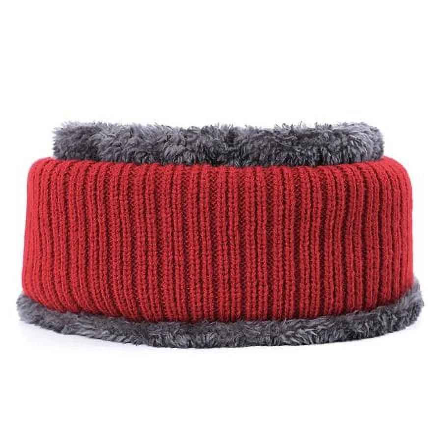 HESHENG 2PC Men Women Winter Beanie Hats Scarf Set Skull Cap Neck Warmer, Red