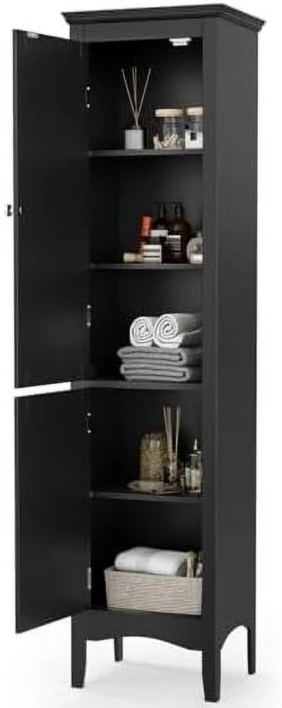 SQFHV Bathroom  Cabinet  Narrow Tall Bathroom Cabinet with 3-Position Adjustable   2 Doors  Anti-Tipping Device  Floor Freestanding Cabinet for Bathroom  Living Room (Brown)