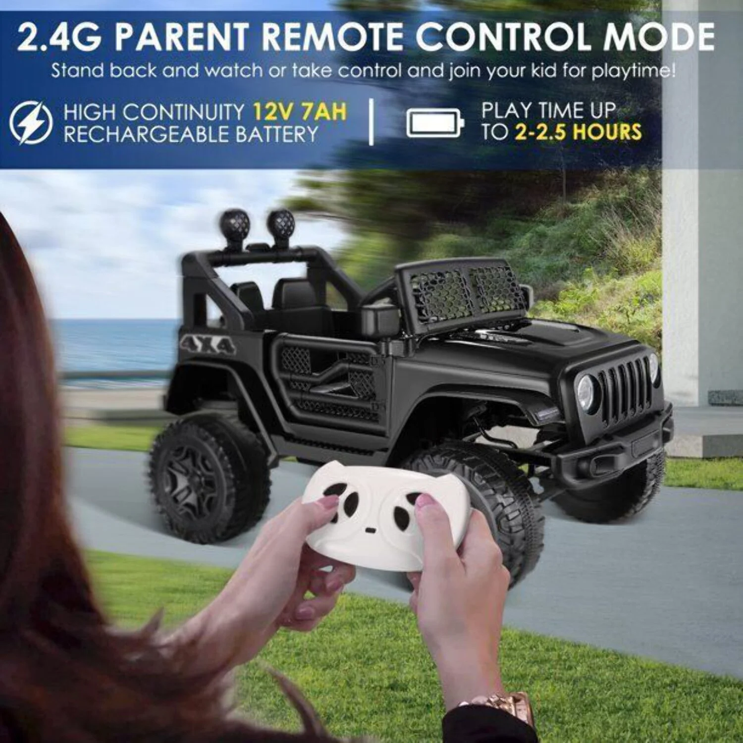 Jeep 24V/12V Kids Electric Ride-On Car with Remote Control, 3 Speeds, and LED Lights