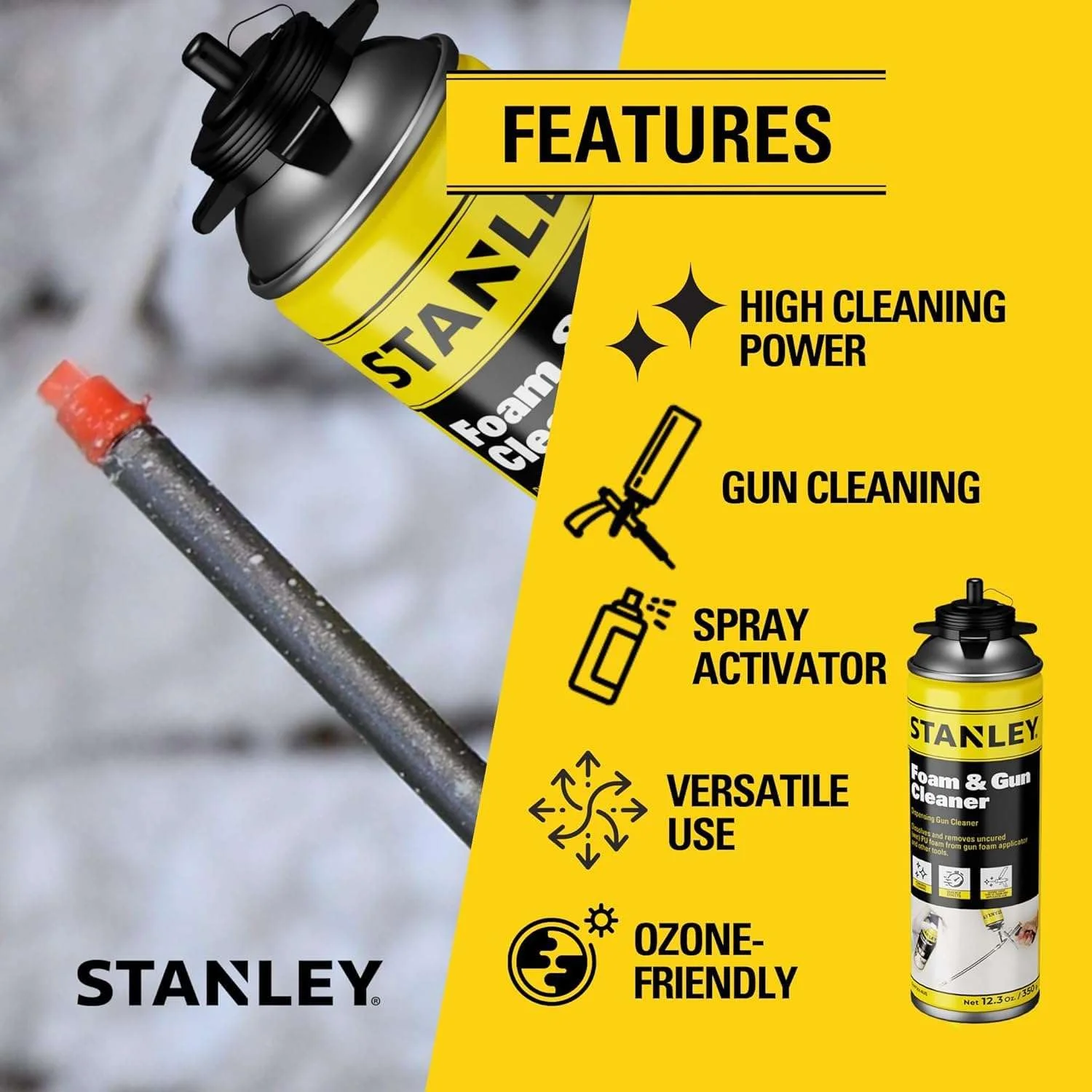 STANLEY Foam Gun Cleaner, Sealant Remover 12.3 oz. - 1 Pack (Gun not included)