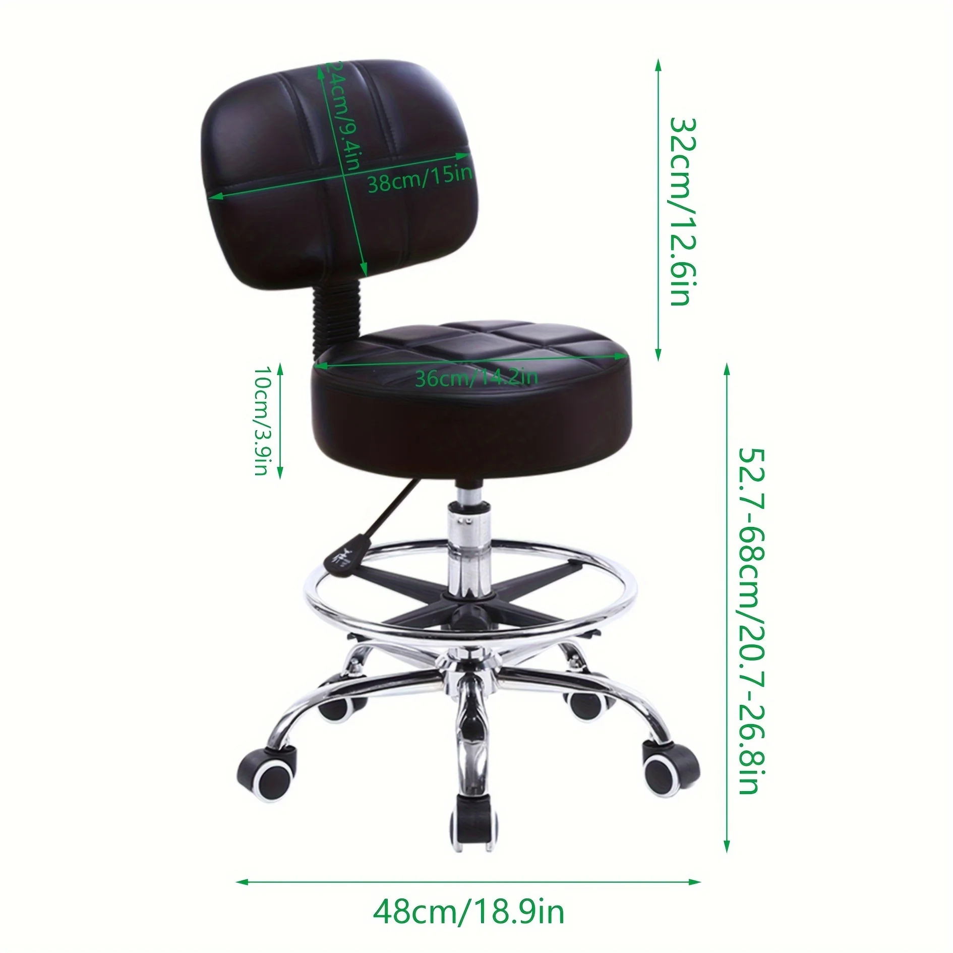 Swivel Round Rolling Stool PU Leather Stool With Foot Rest Height Adjustable Task Work Drafting Chair With Back