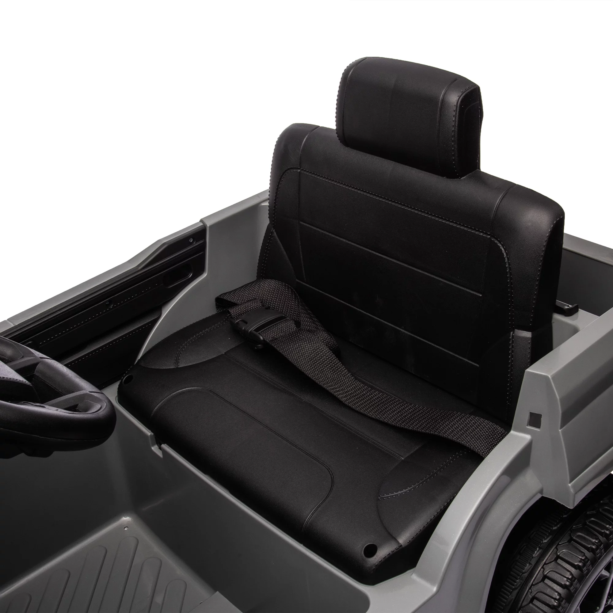 Pouseayar 12V Kids Ride on Truck, Battery Powered Electric Vehicle Toy w/Parent Remote Control, 3 Speed, Spring Suspension, LED Lights, Music, Gray