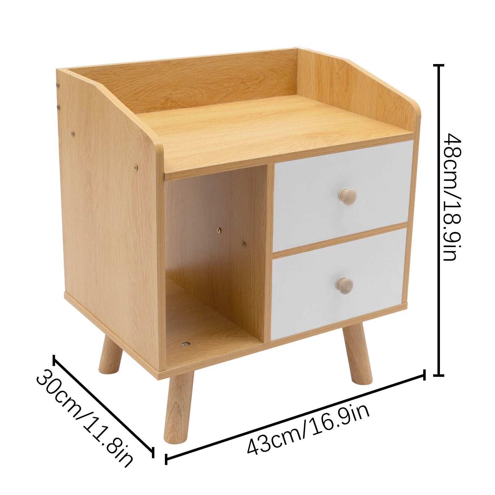 Modern Bedside Table with 2-Drawers Nightstand Wood End Table Bedroom Storage Cabinet