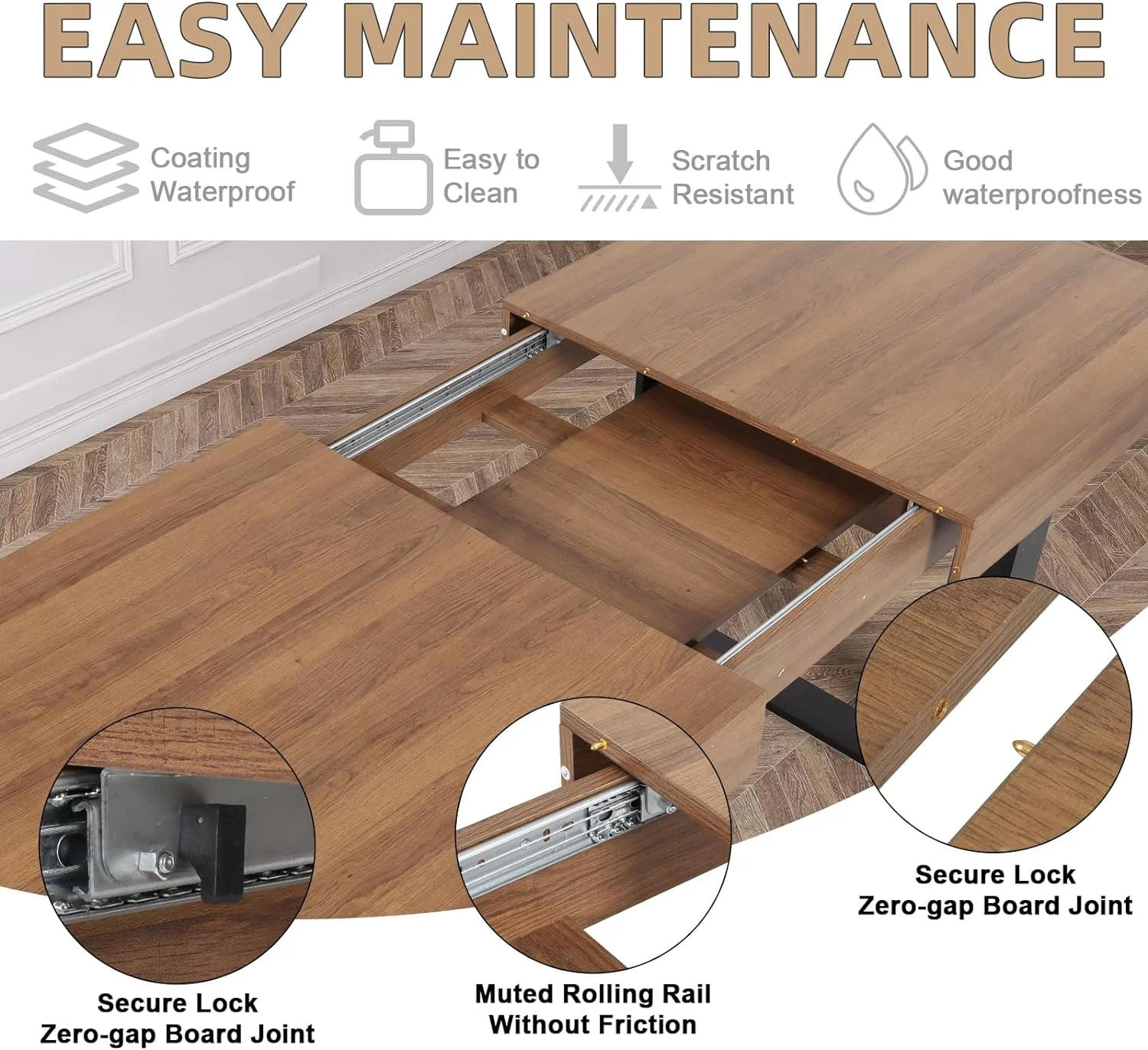 Coewske 63'' - 79'' Wooden Extendable Dining Table Modern Rustic Kitchen Expanding Table Walnut