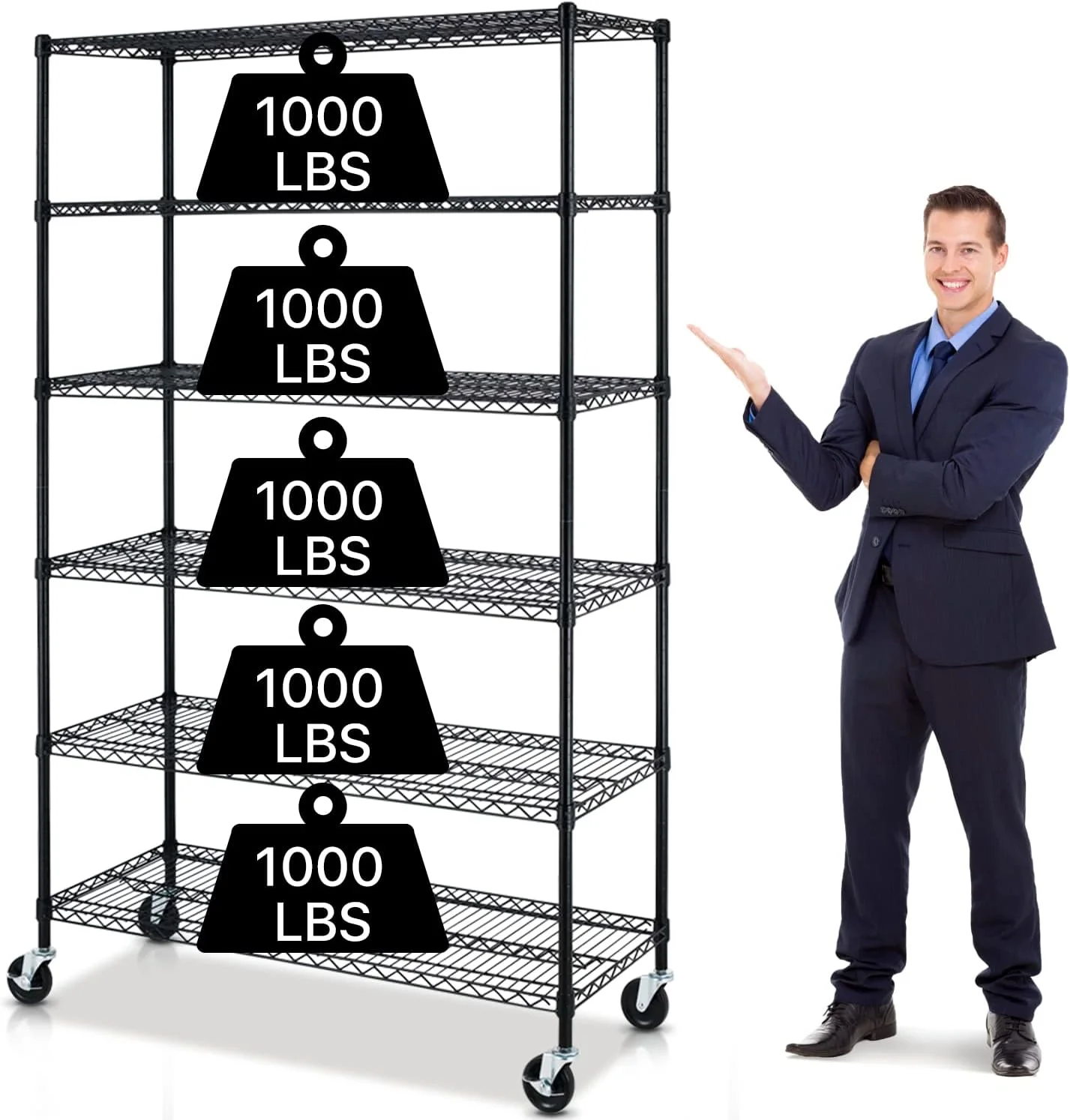 Dkelincs 6 Tier Wire Shelving Unit with Wheels Adjustable Metal Storage Shelves 6000 lbs NSF Garage Rack, Black
