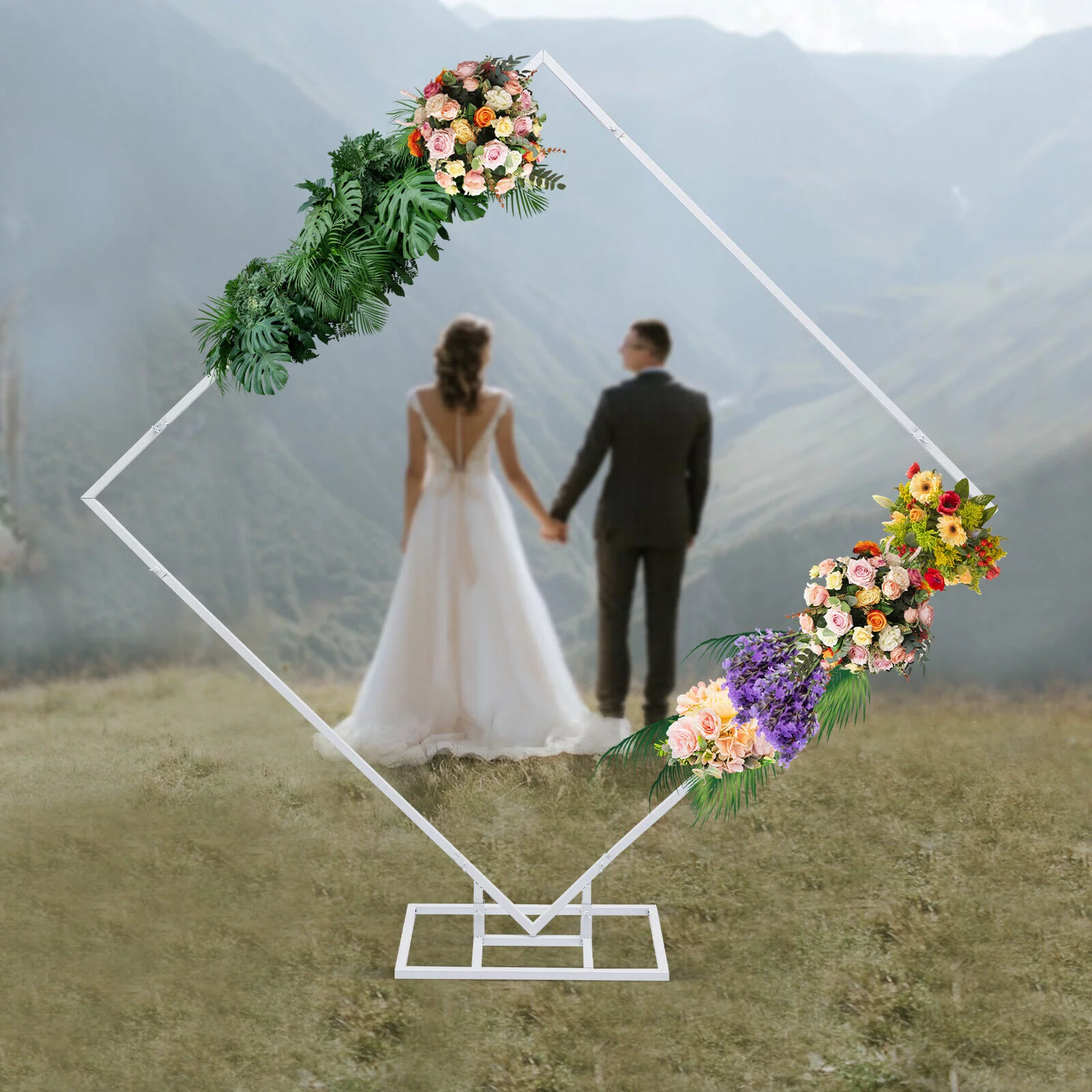 Miumaeov 6.6ft White Square Metal Wedding Stand Balloon Arch Kit Frame for Wedding Ceremony Anniversary Birthday Party Graduation Photo Background Decoration Stable Stands