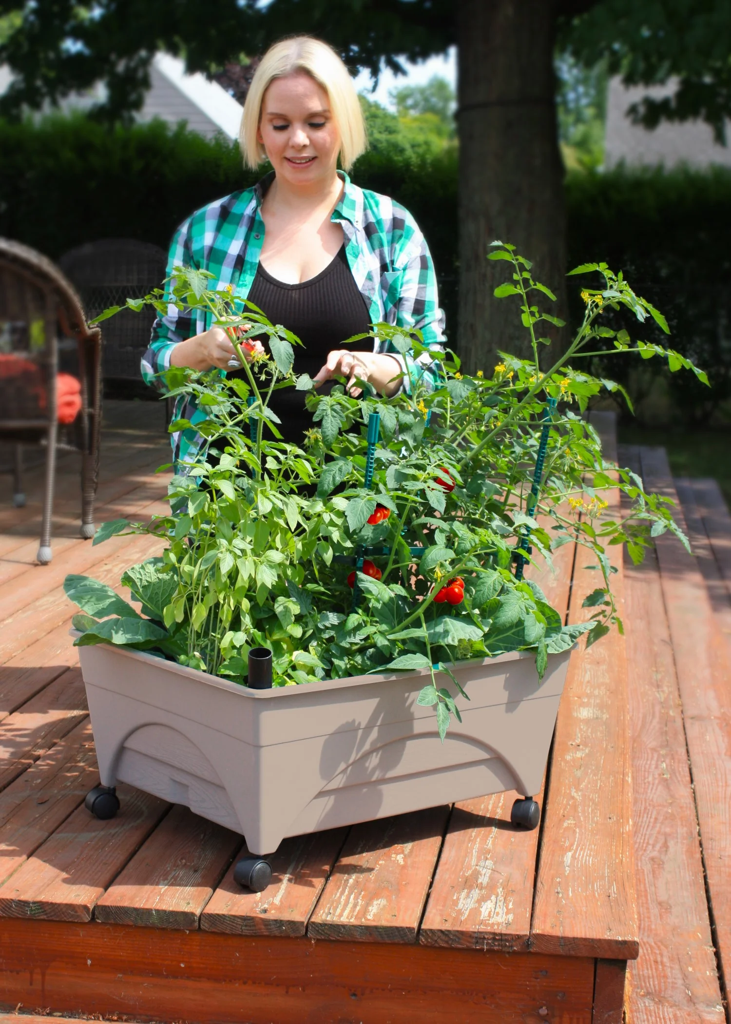 EMSCO Group- City Picker Raised Bed Grow Box – Self Watering and Improved Aeration – Mobile Unit with Casters - Cobalt Blue