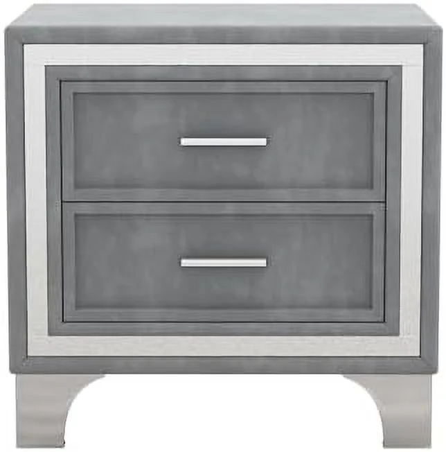 CFHGIBHP Velvet Nightstand with 2 Drawers  Modern Upholstered Nightstand with   Bedside Table End Table with Metal Legs for Bedroom  Living Room  Easy Assembly  Grey