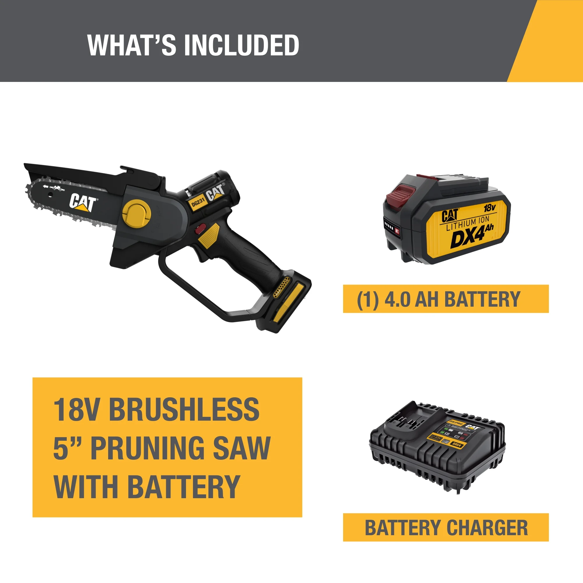 Caterpillar Cat® DG231 18V Brushless 5” Pruning Saw (Battery & Charger Included)