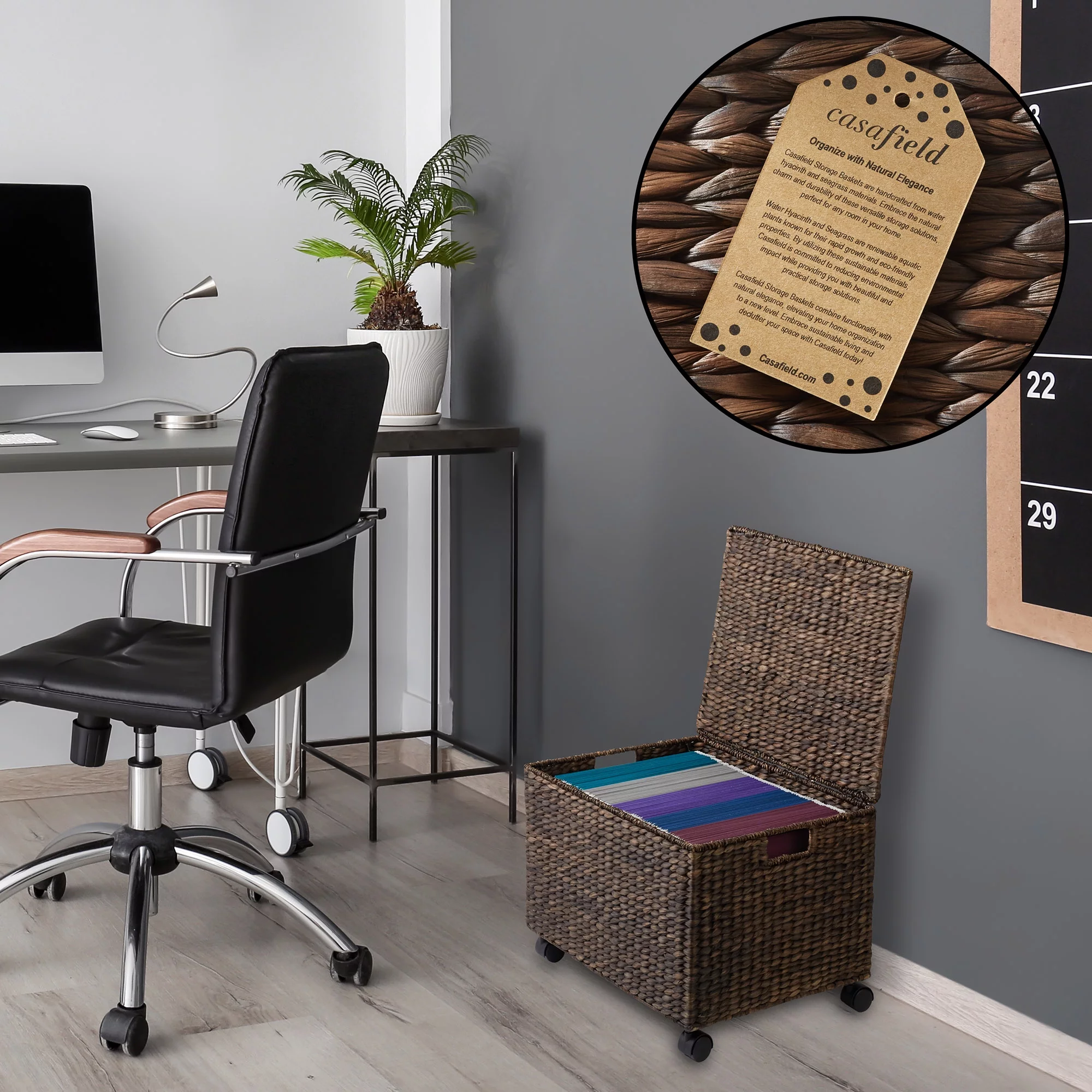 Rolling Filing Cabinet Water, Hyacinth Office Storage File Organizer