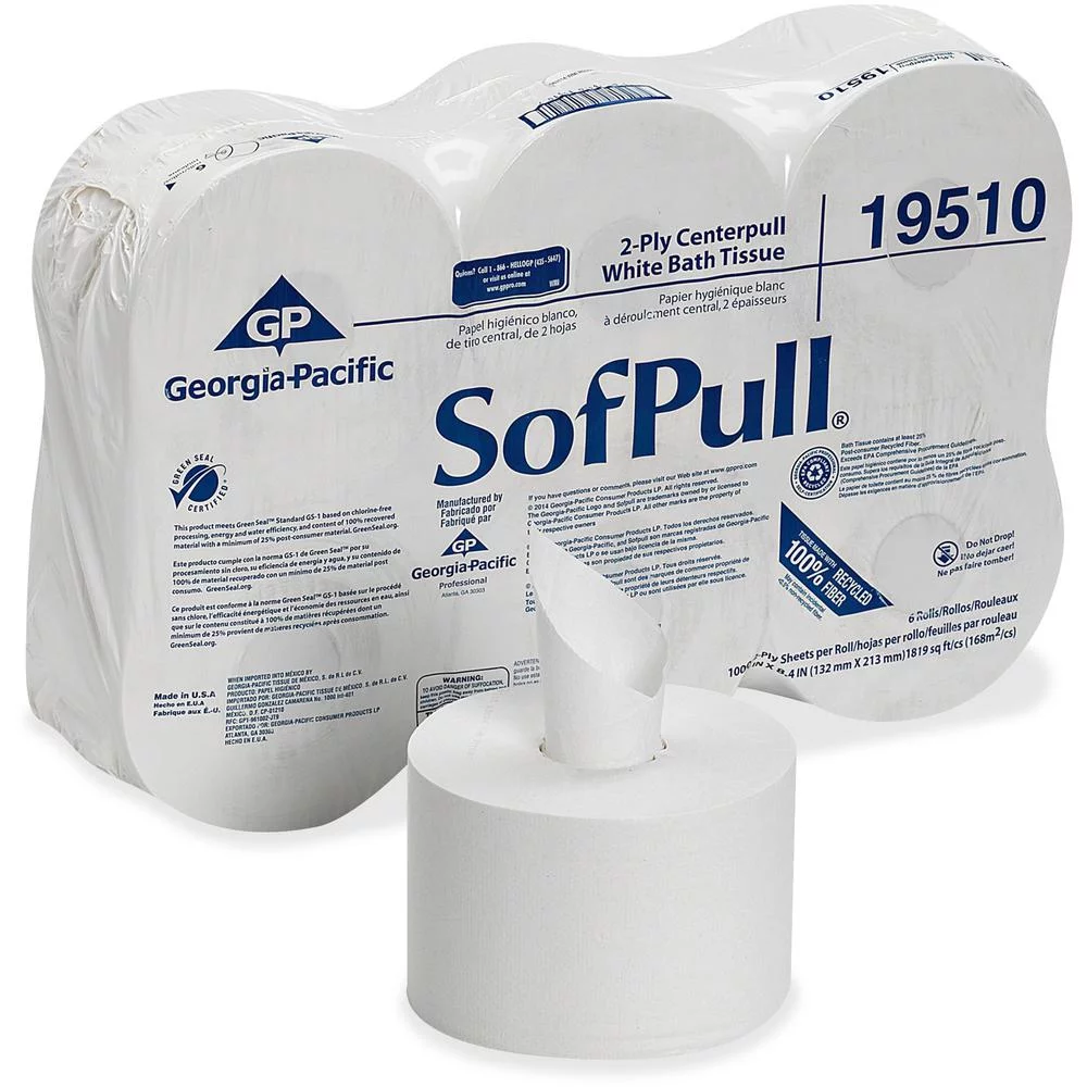 Georgia Pacific Professional High Capacity Center Pull Tissue, Septic Safe, 2-Ply, White, 1,000/Roll, 6 Rolls/Carton