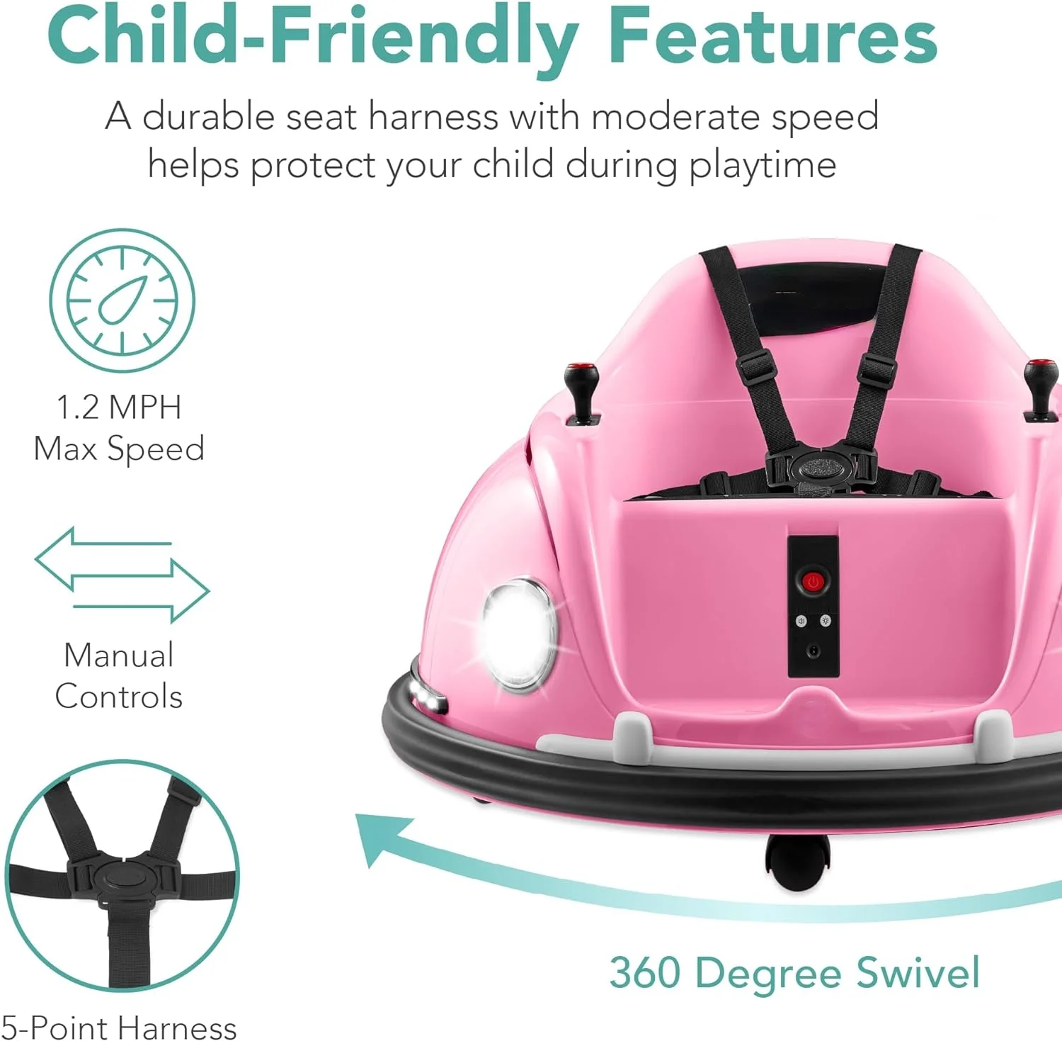 6V Electric Kids Ride On Bumpin Bumper Car, 1.5-6 Years Old, Parent Remote Control, 360 Degree Spin, Lights, Sounds - Pink