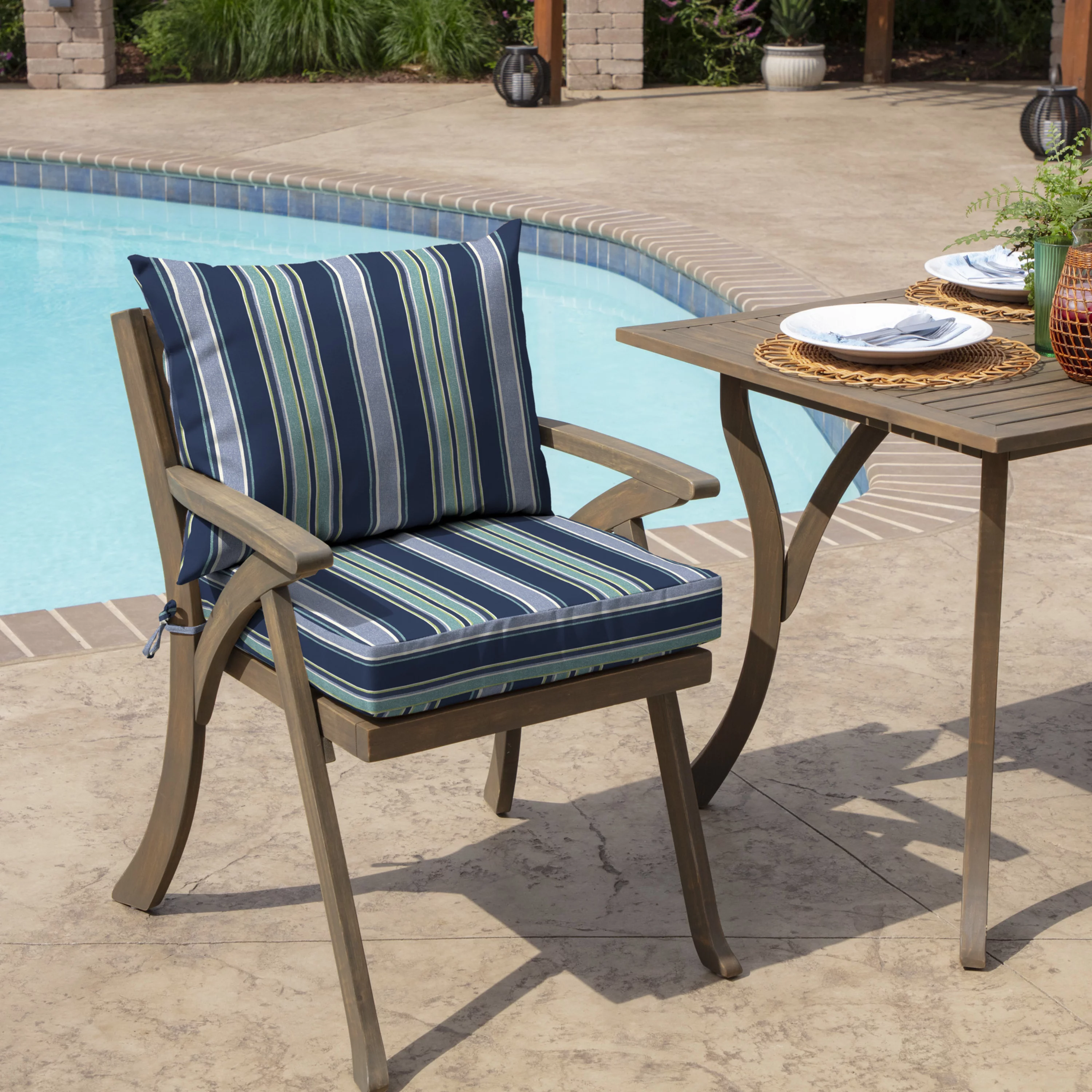 Arden Selections Outdoor Dining Chair Cushion Set 21 x 21, Sapphire Aurora Blue Stripe